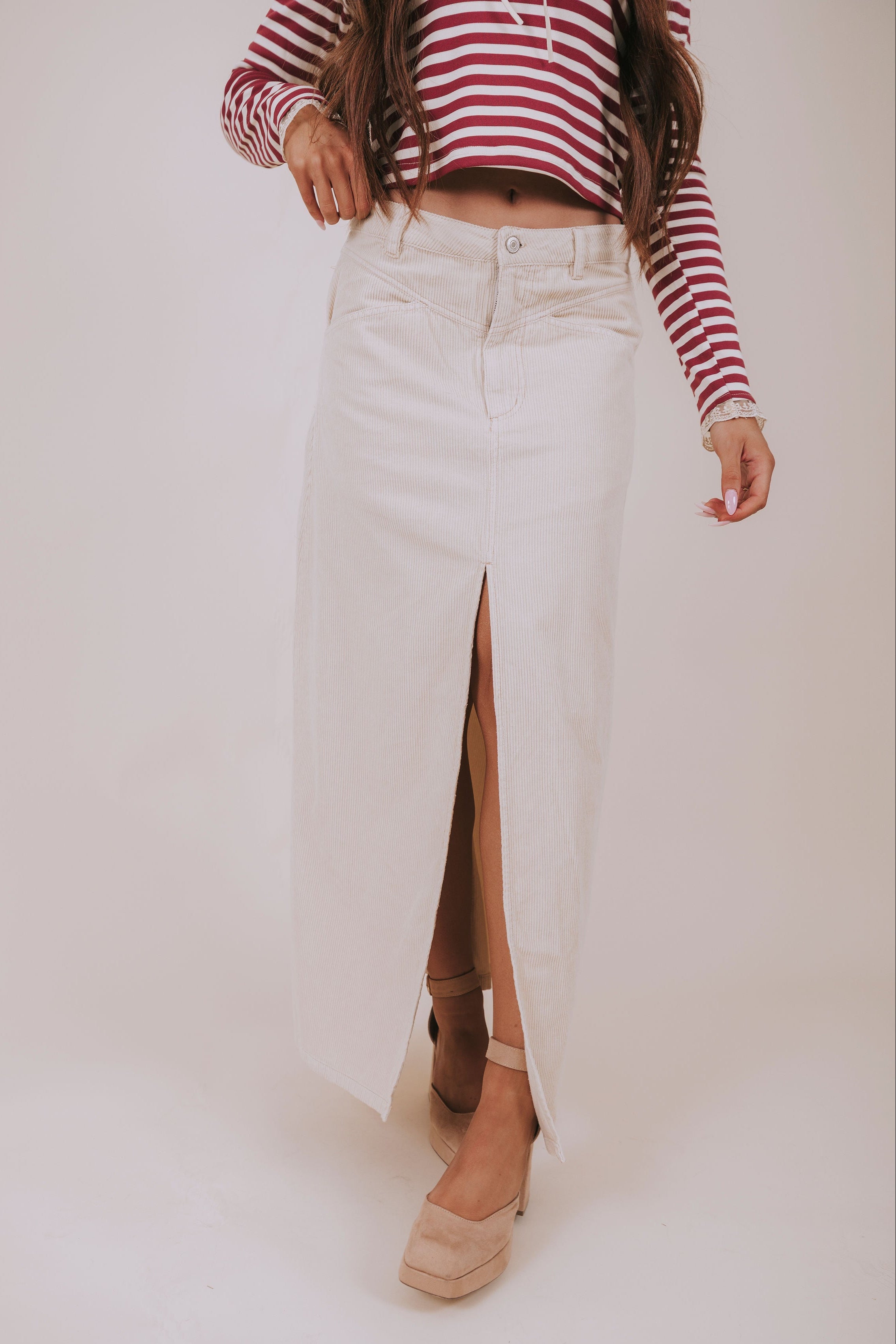 FREE PEOPLE - Come As You Are Cord Maxi Skirt front