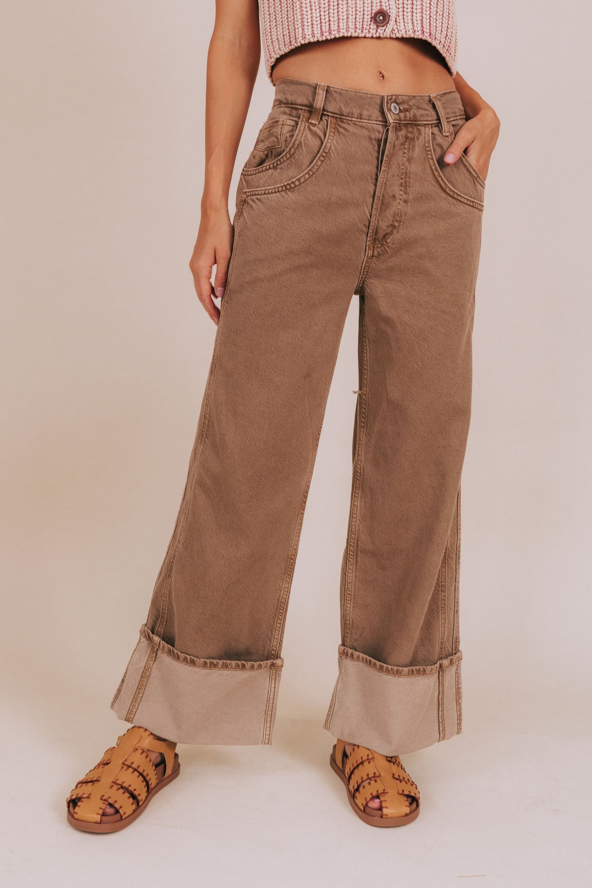 FREE PEOPLE - Final Countdown Mid Rise Pants - 2 Colors! by Free People in Tumbleweed