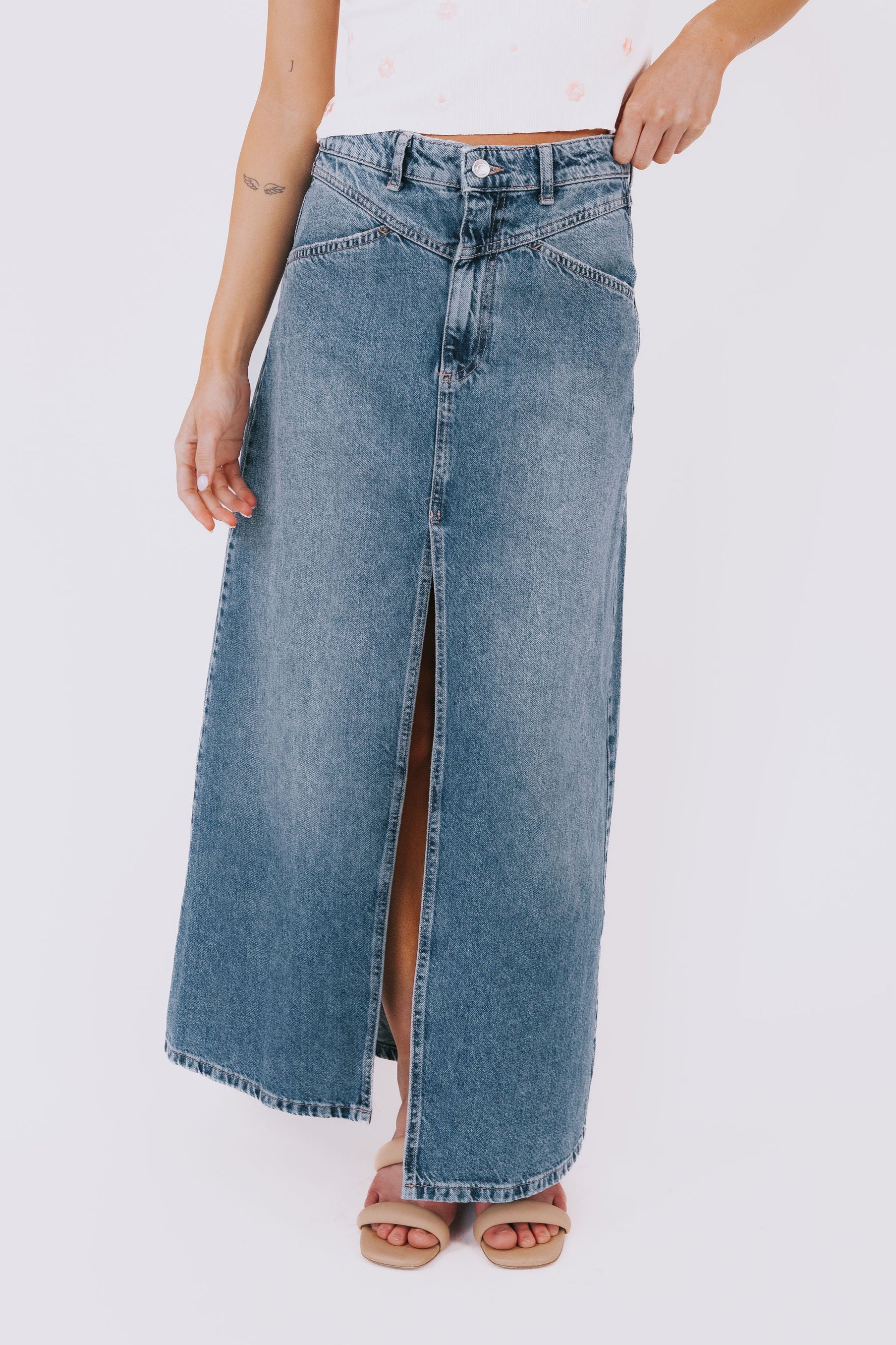 FREE PEOPLE - Come As You Are Denim Maxi Skirt by Free People in Sapphire Blue