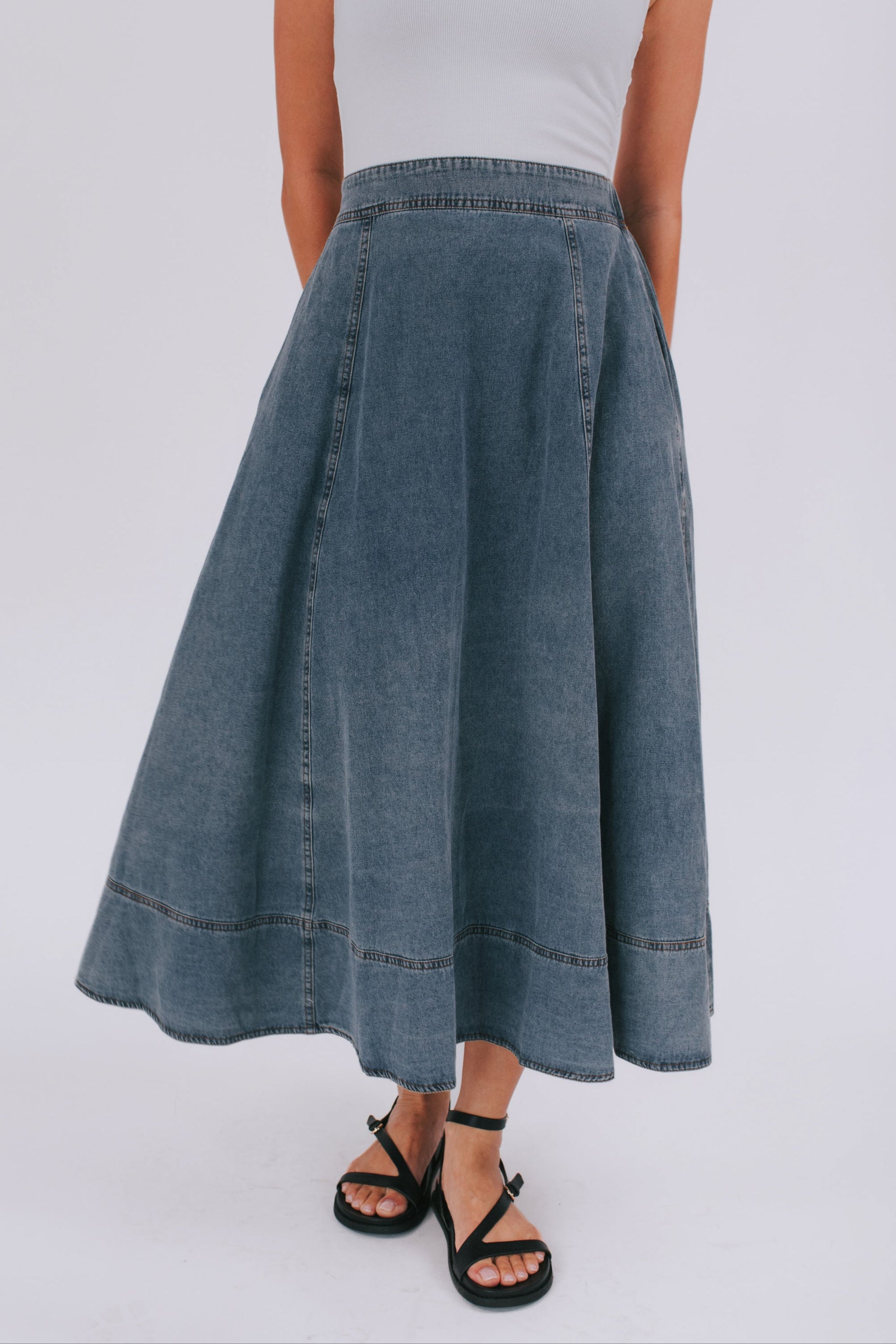 【WONDER WONDER】Inta Damage Blue Denim Long Skirt Wonder Nation Girls Destructed Blue Jean Denim Skirt Size