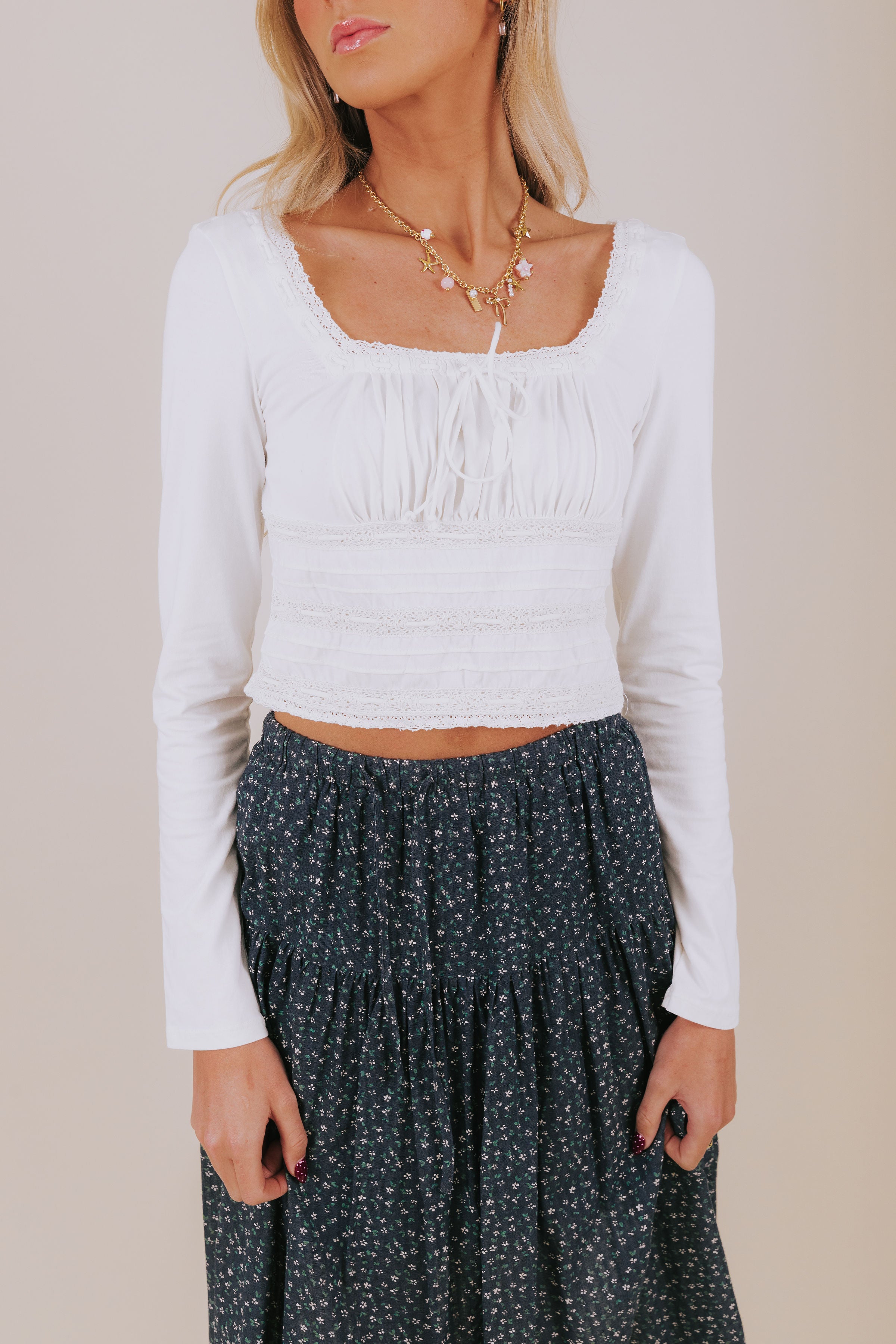 FREE PEOPLE - Scarlet Smocked Long Sleeve by Free People in Clean Ivory