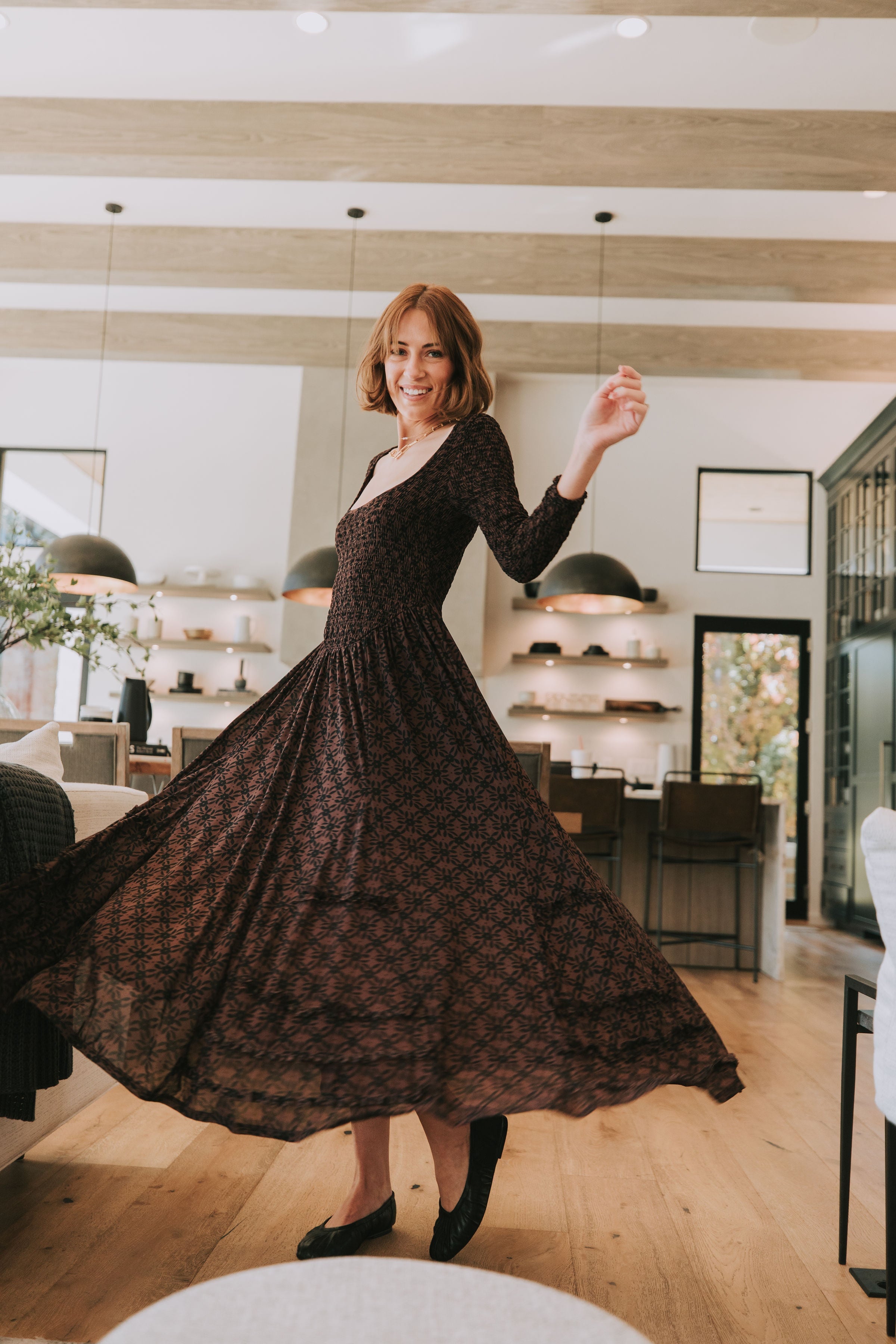 FREE PEOPLE - It's Fate Midi Dress by Free People in Brown Combo