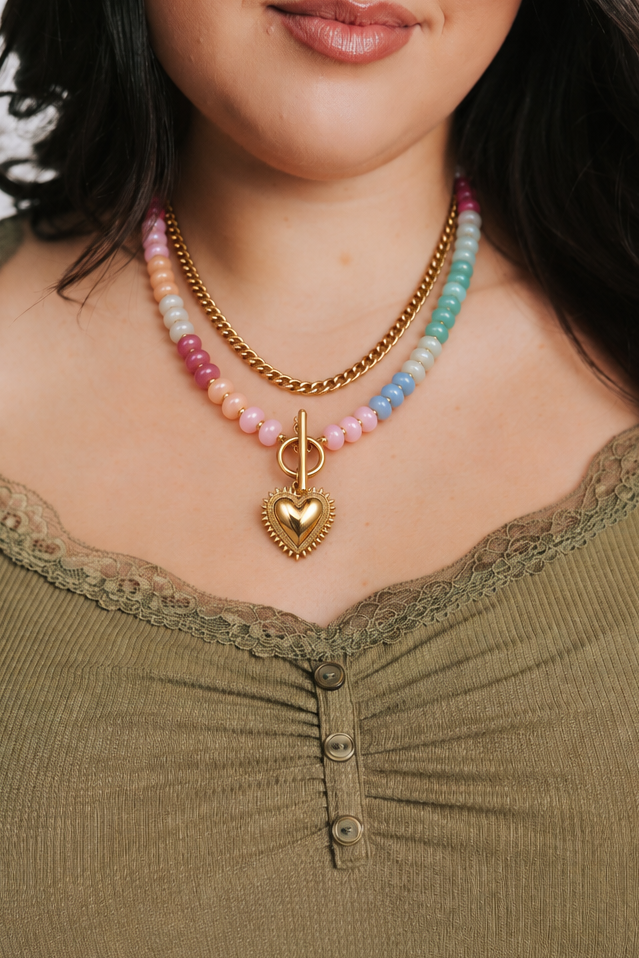 Blushing Beauty Layered Heart Necklace