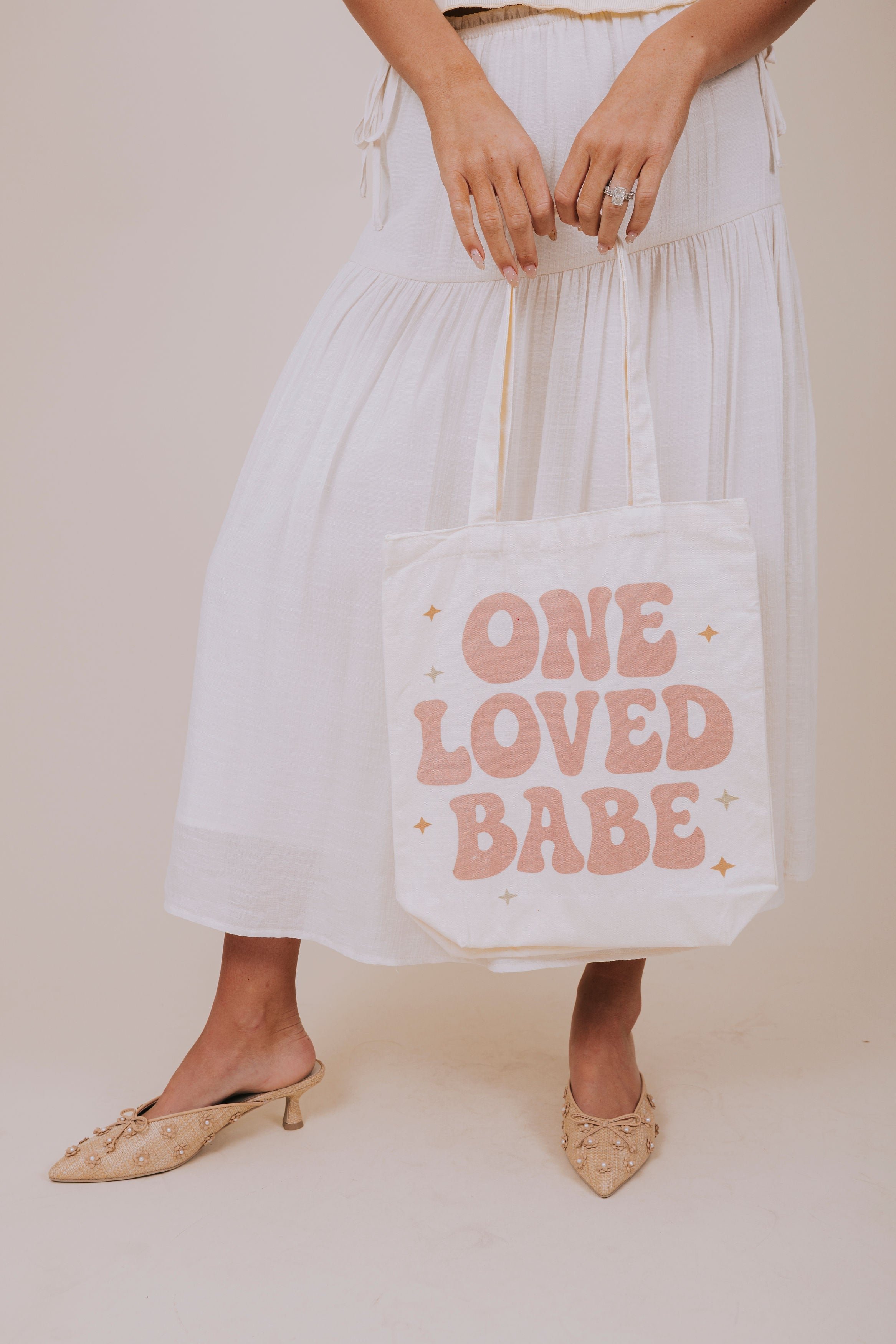 OLB sparkle tote bag front