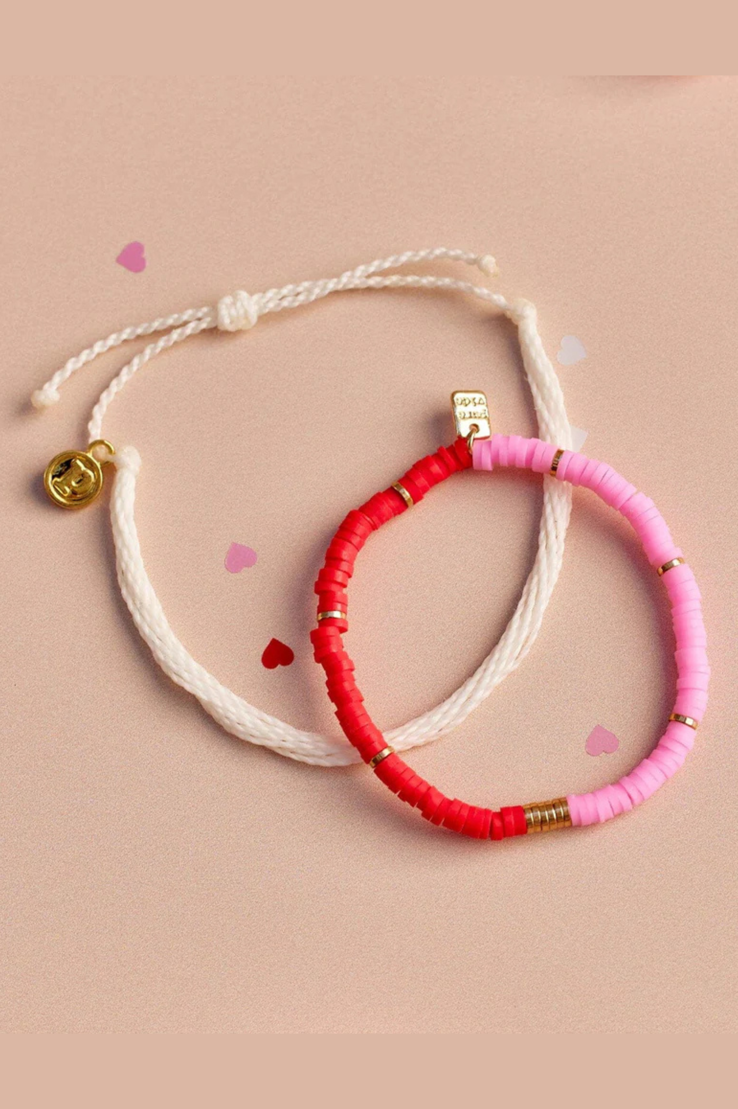 PURA VIDA - Pink and Red Vinyl Disc Bead Bracelet Set