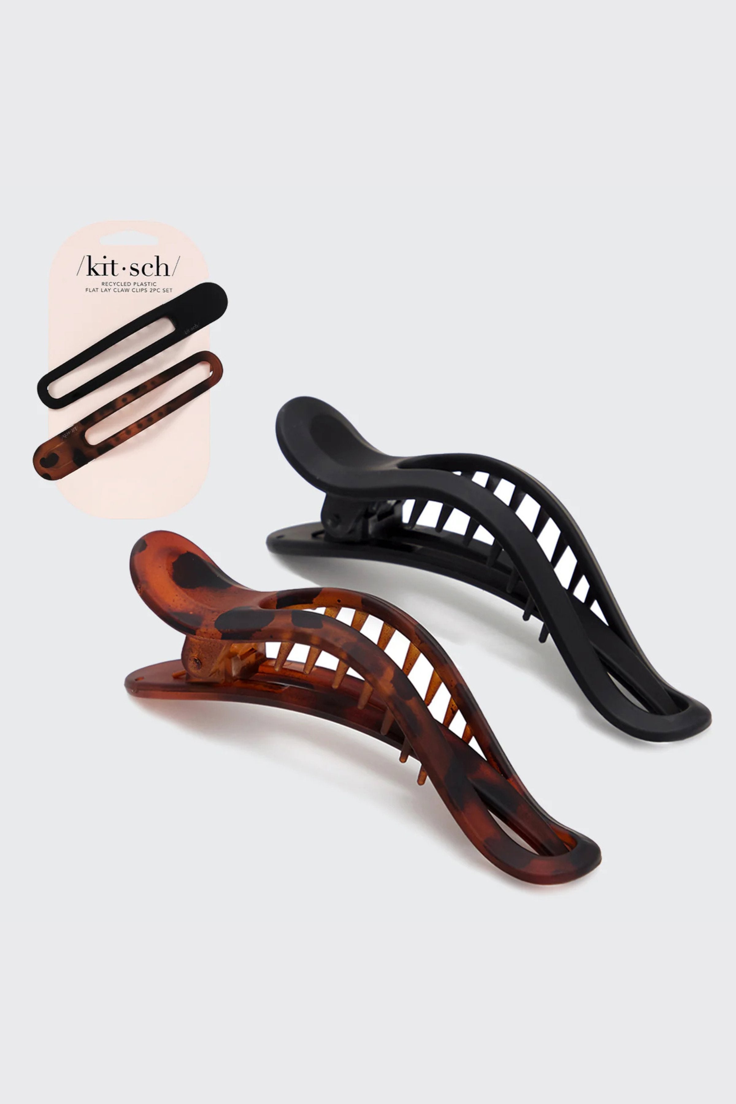 KITSCH - Flat Lay Claw Clip 2pc Curved - Black & Tort