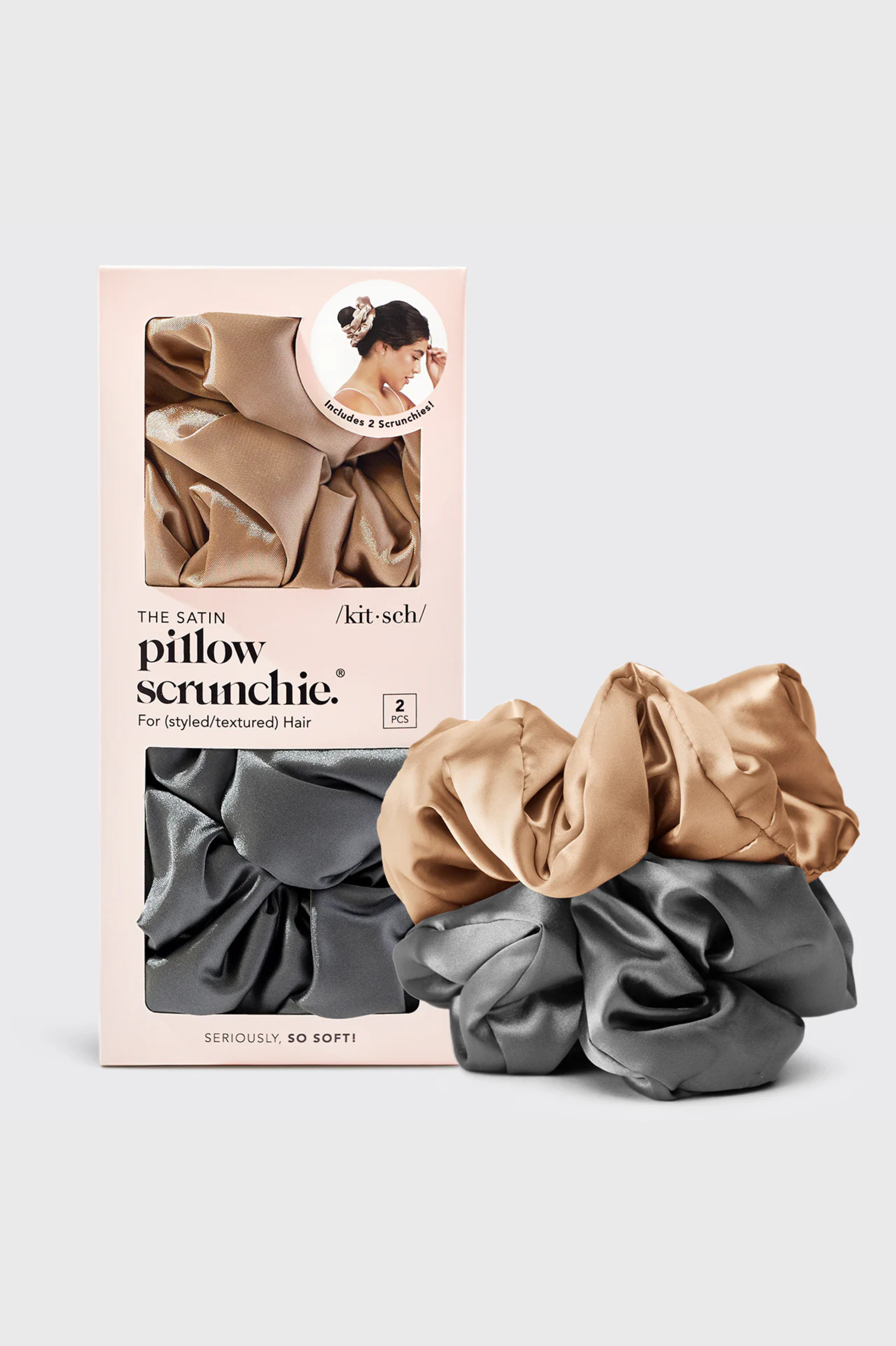 KITSCH - Satin Sleep Pillow Scrunchies - Charcoal/Gold