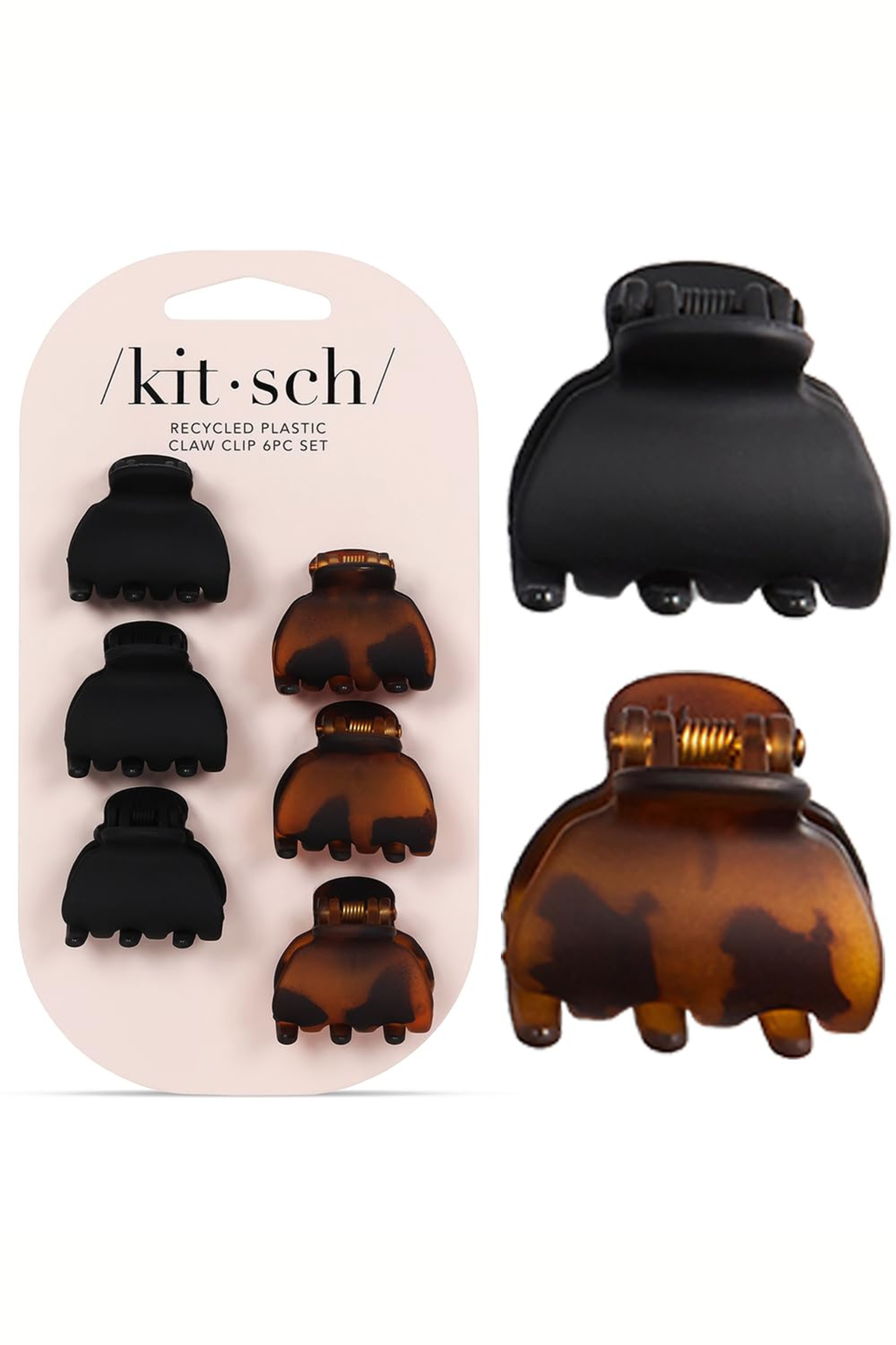 KITSCH - Recycled Plastic X-Small Claw Clips 6pc - Black & Tort