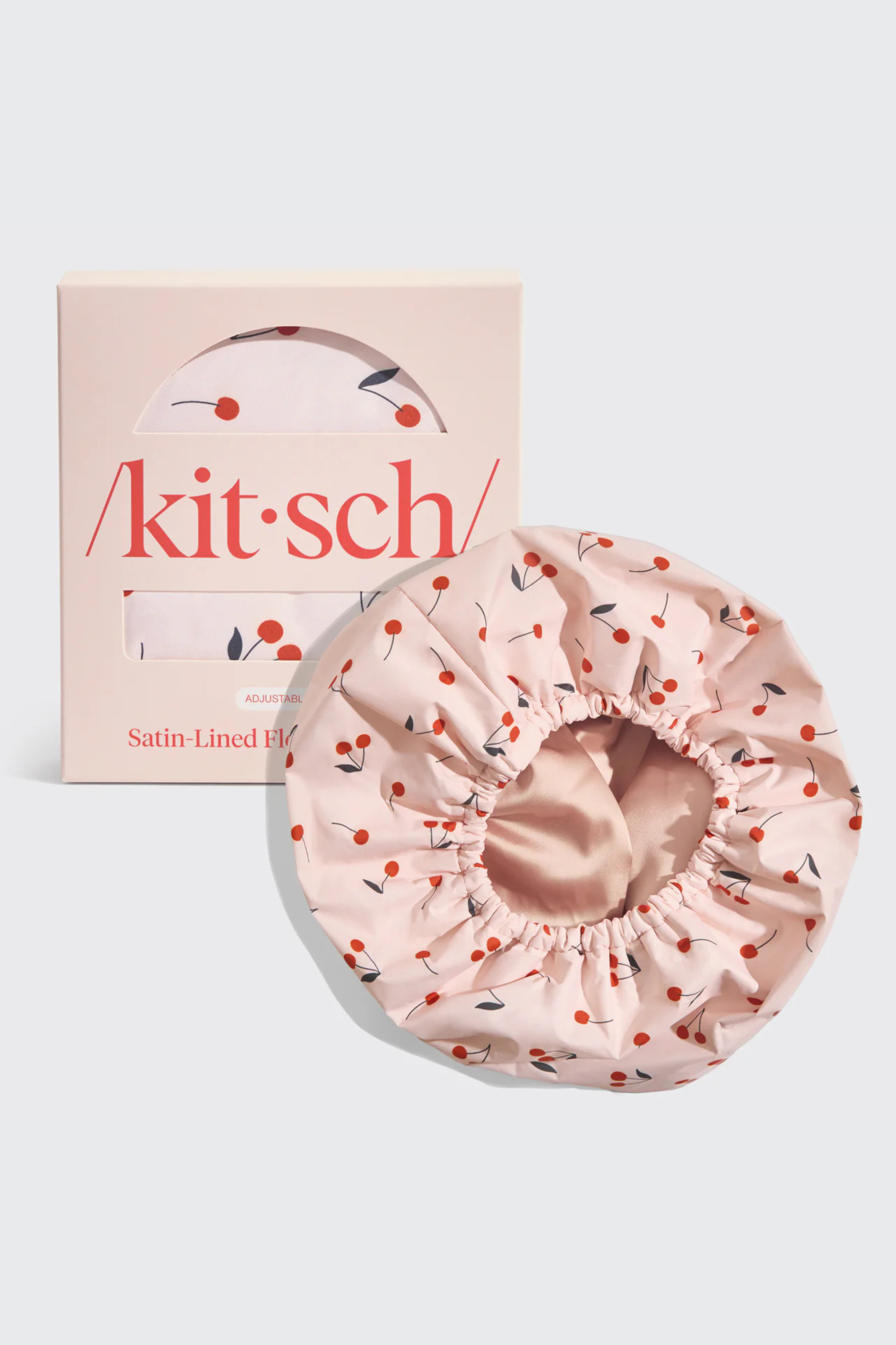 KITSCH - Satin-Lined Flexi Shower Cap - Cherry Print