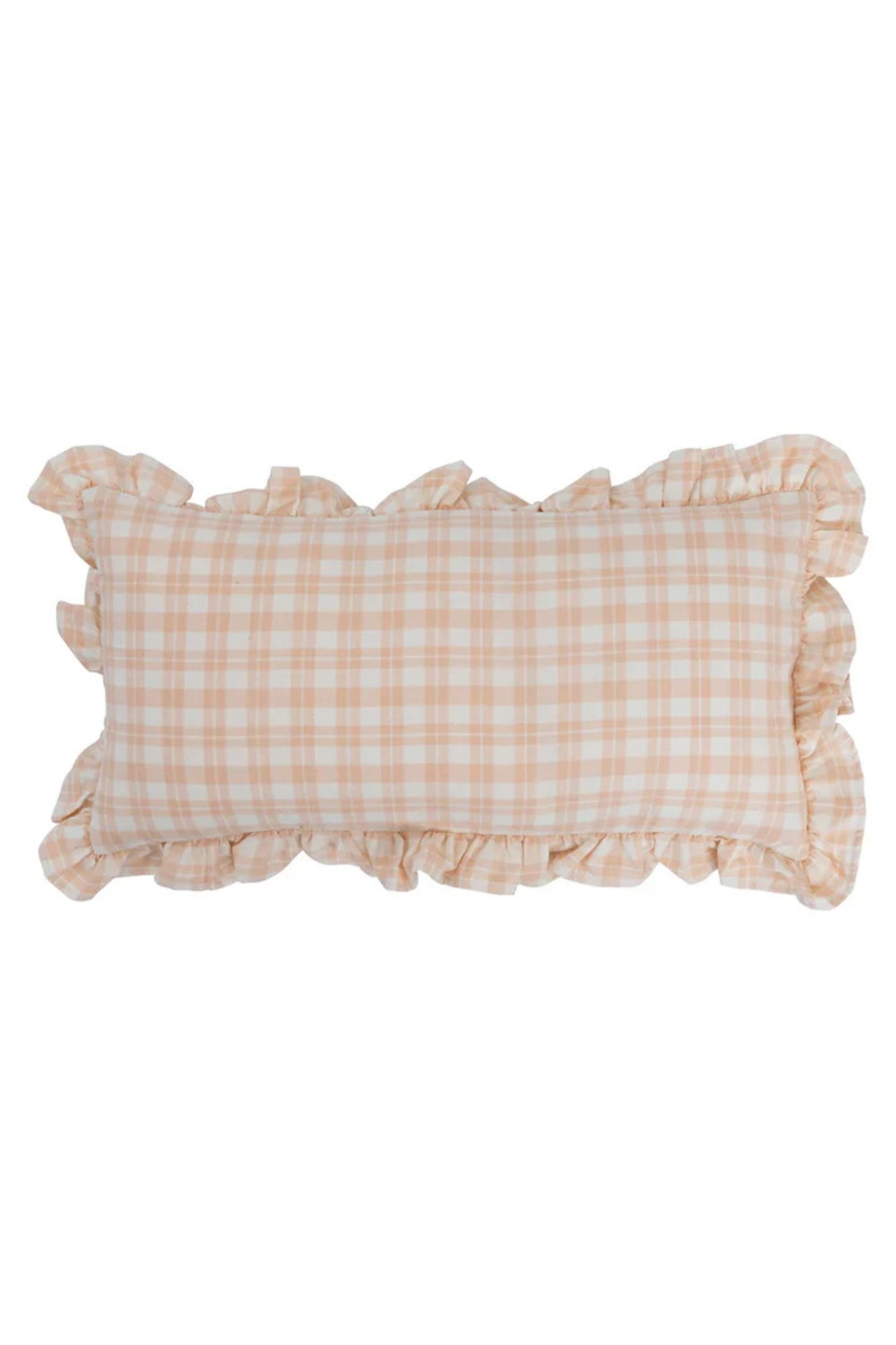 24" x 12" Cotton Lumbar Plaid Pillow with Ruffle