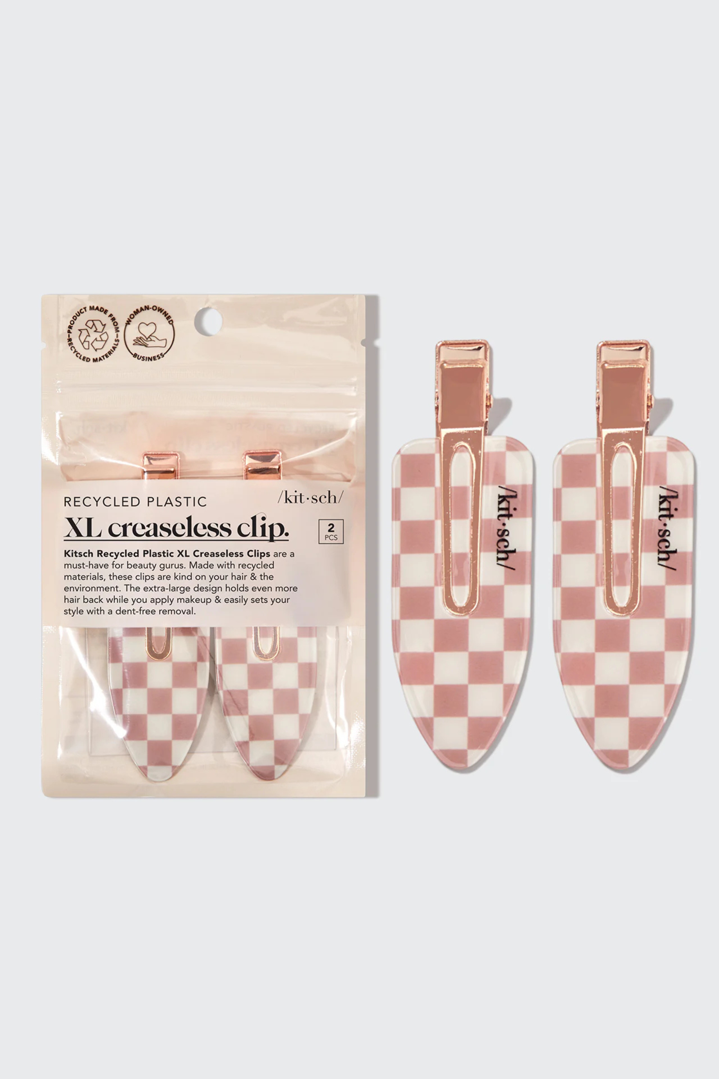 KITSCH - Recycled Plastic XL Creaseless Clips 2pc Set - Terracotta Checker