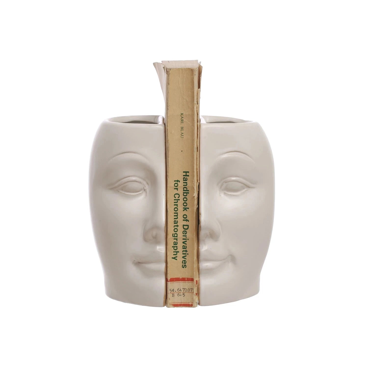 Stoneware Face Vases/Bookends Set Of 2 White