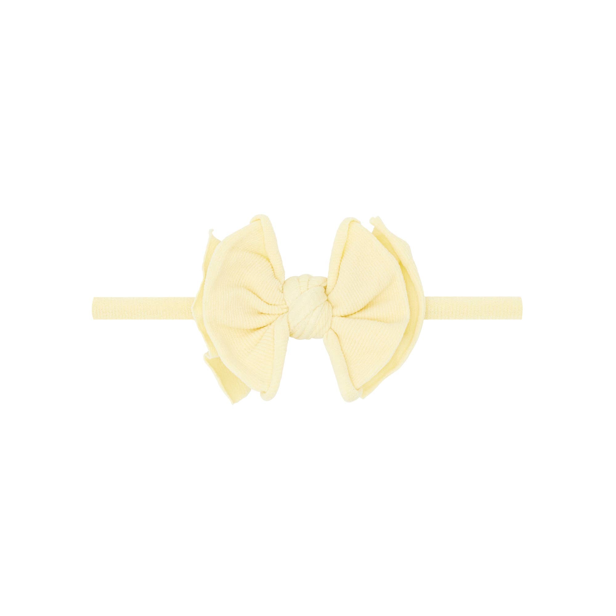 Yellow headband with a large bow on a white background