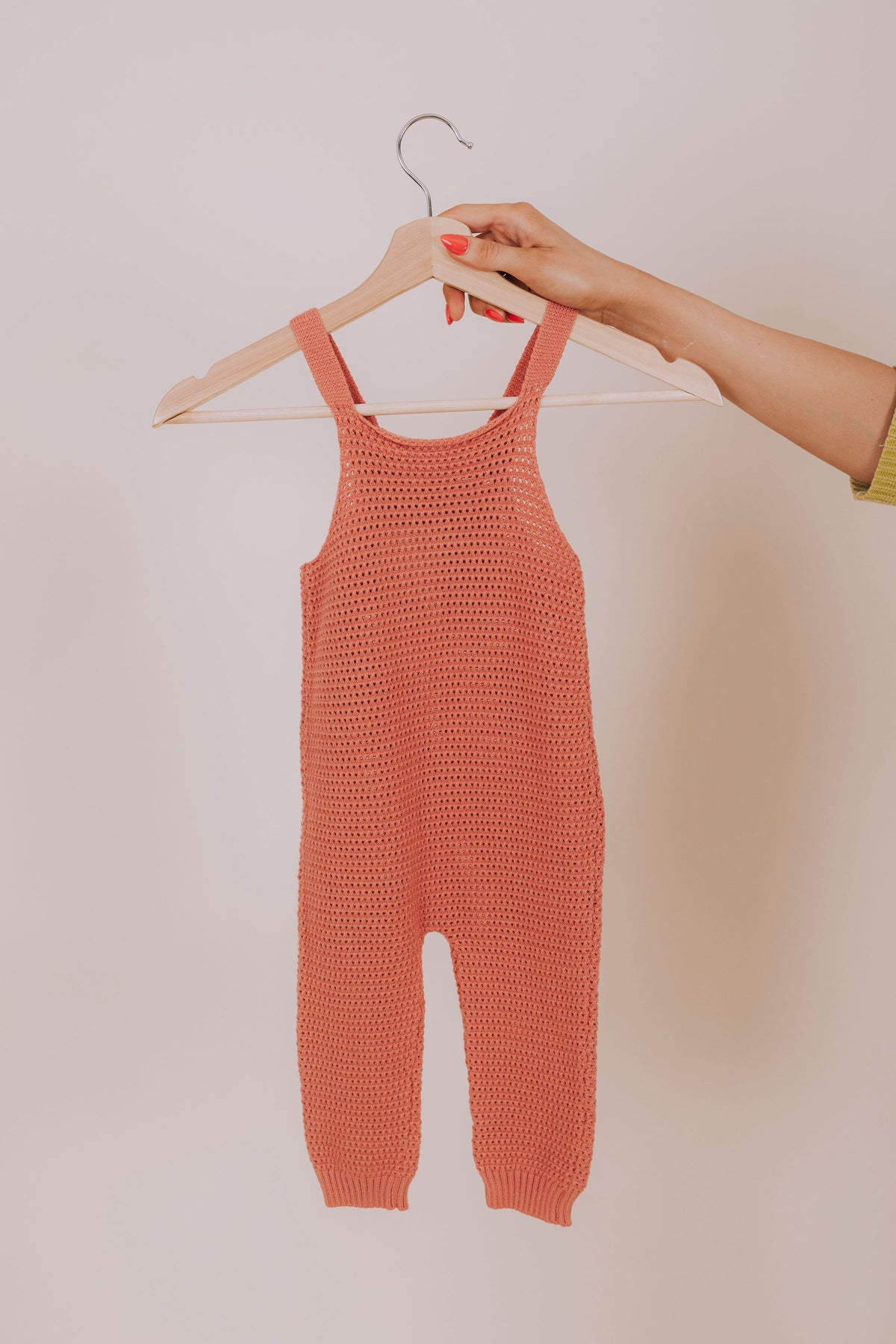 baby crochet overalls with strawberries embroidered back