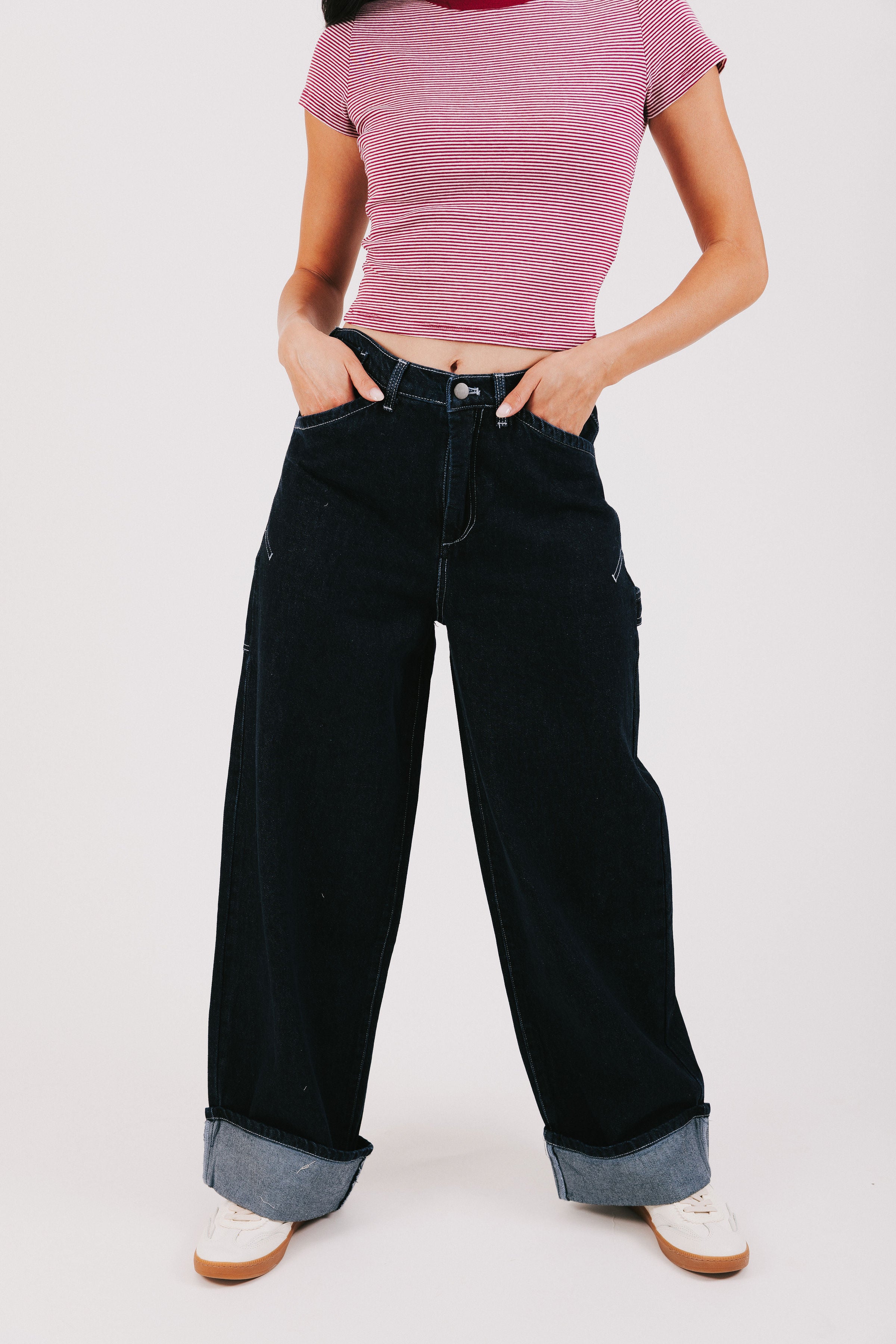 black baggy carpenter style cuffed jeans