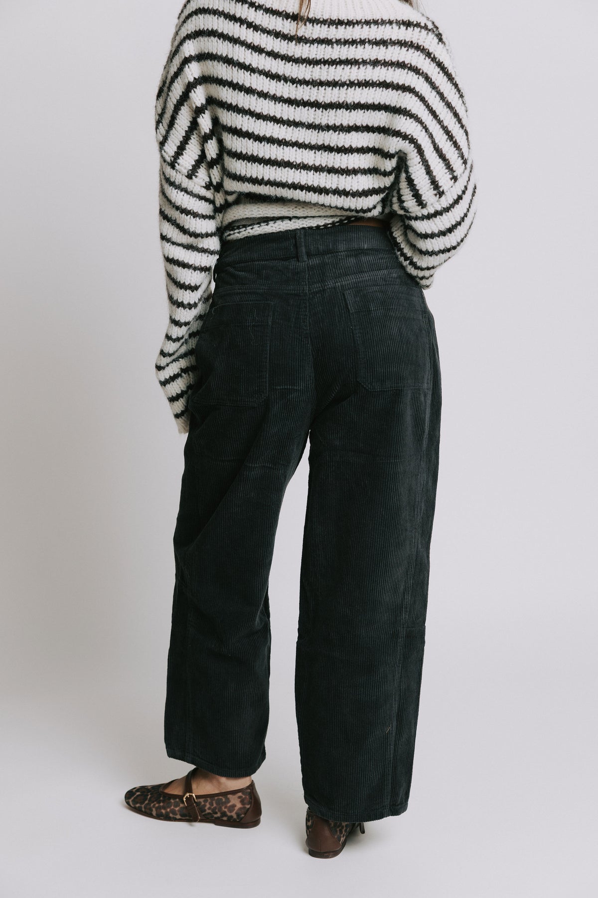 black corduroy straight leg pants