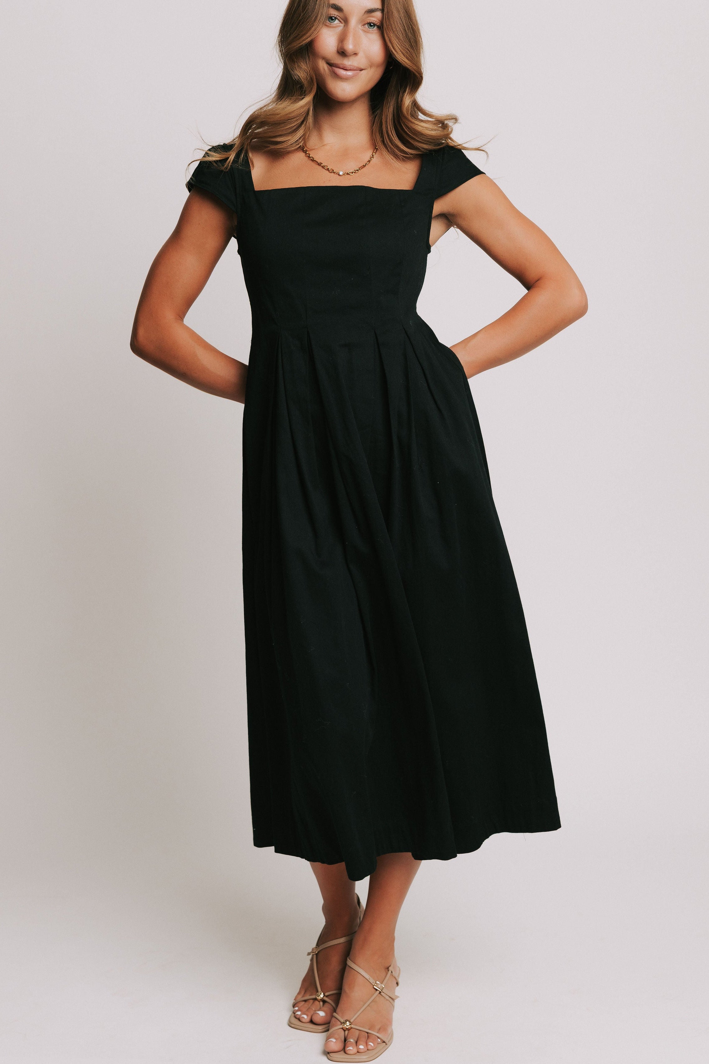 black square neck midi dress