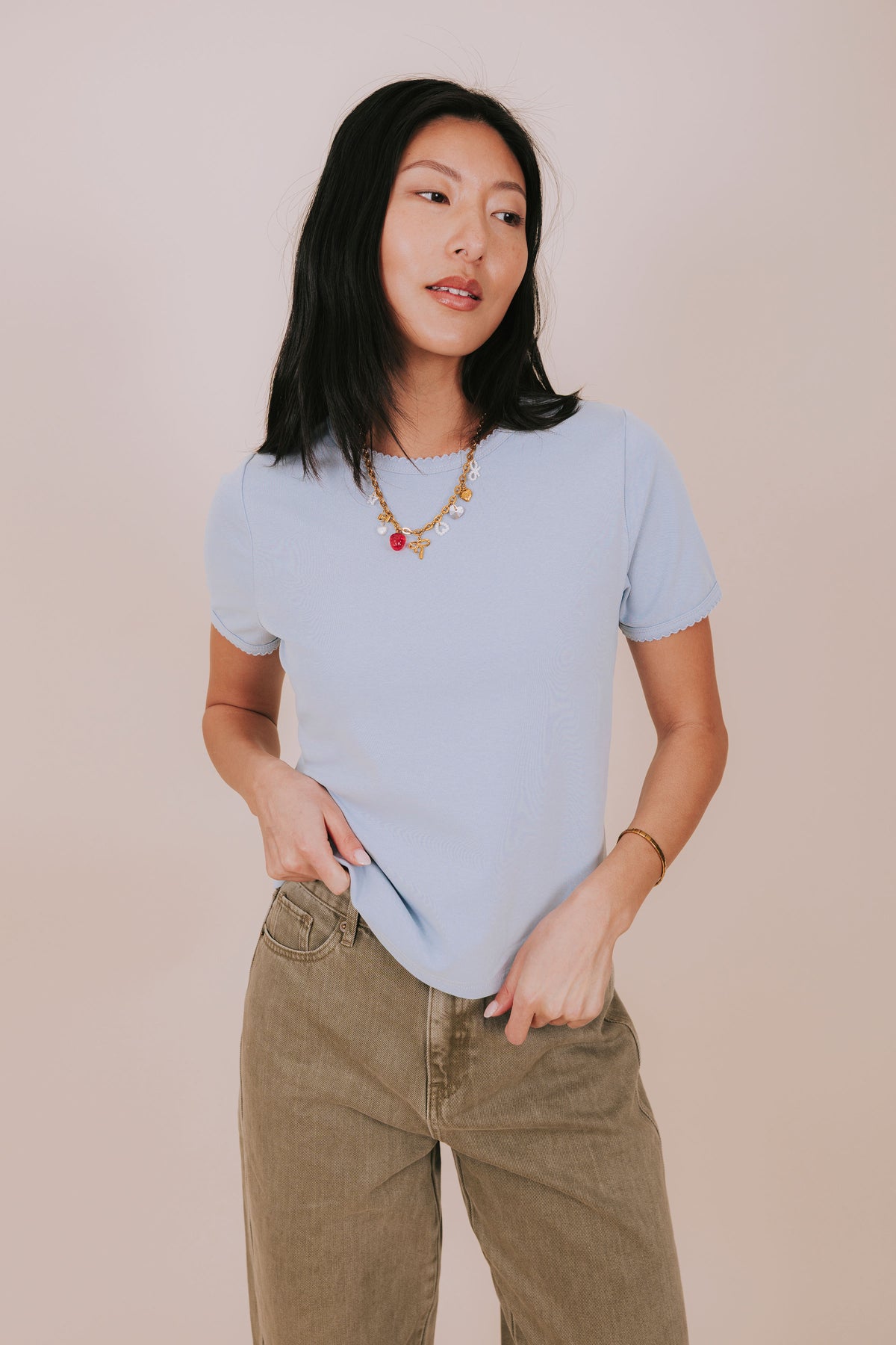blue scallop trim crew neck tee front