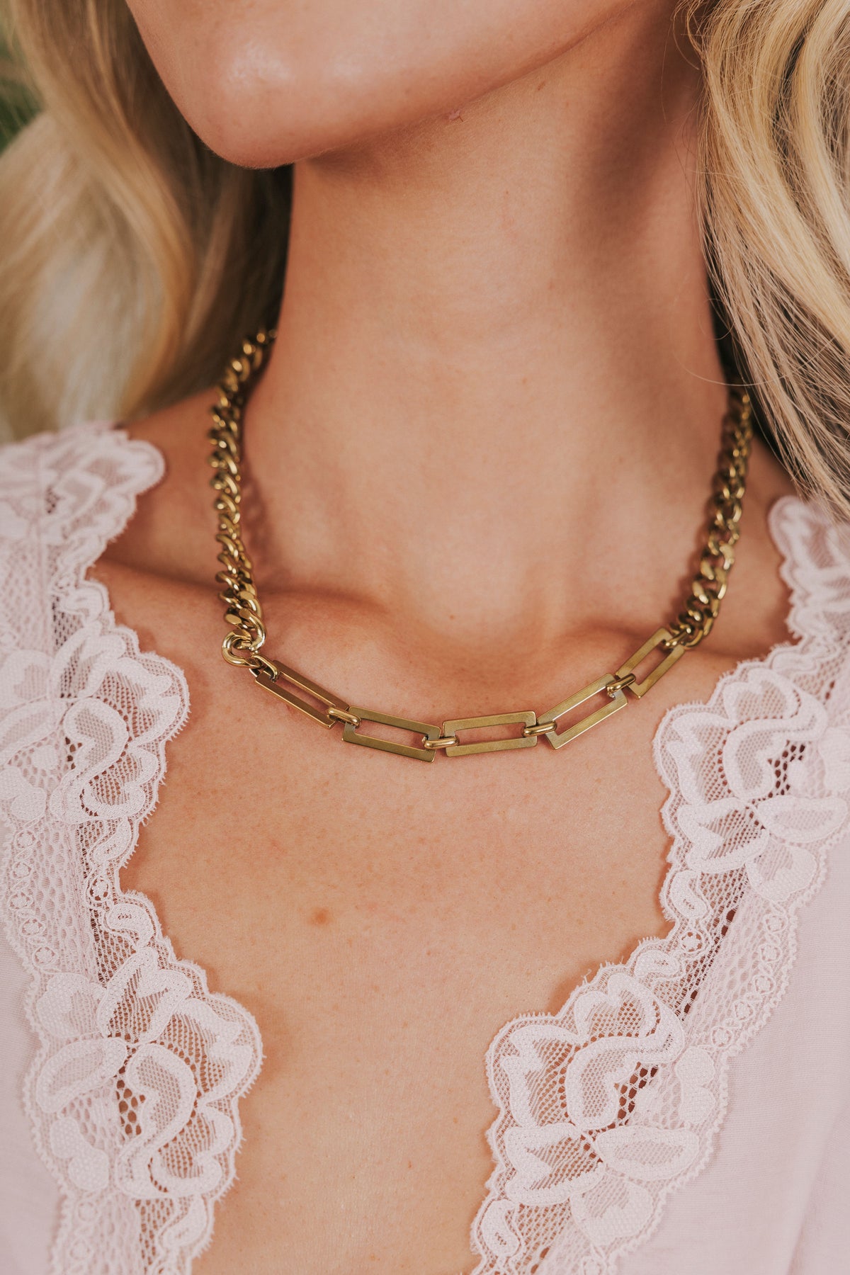 cable chain necklace on model