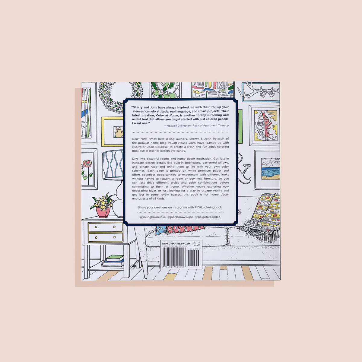 Back cover of a book with interior design illustrations to color