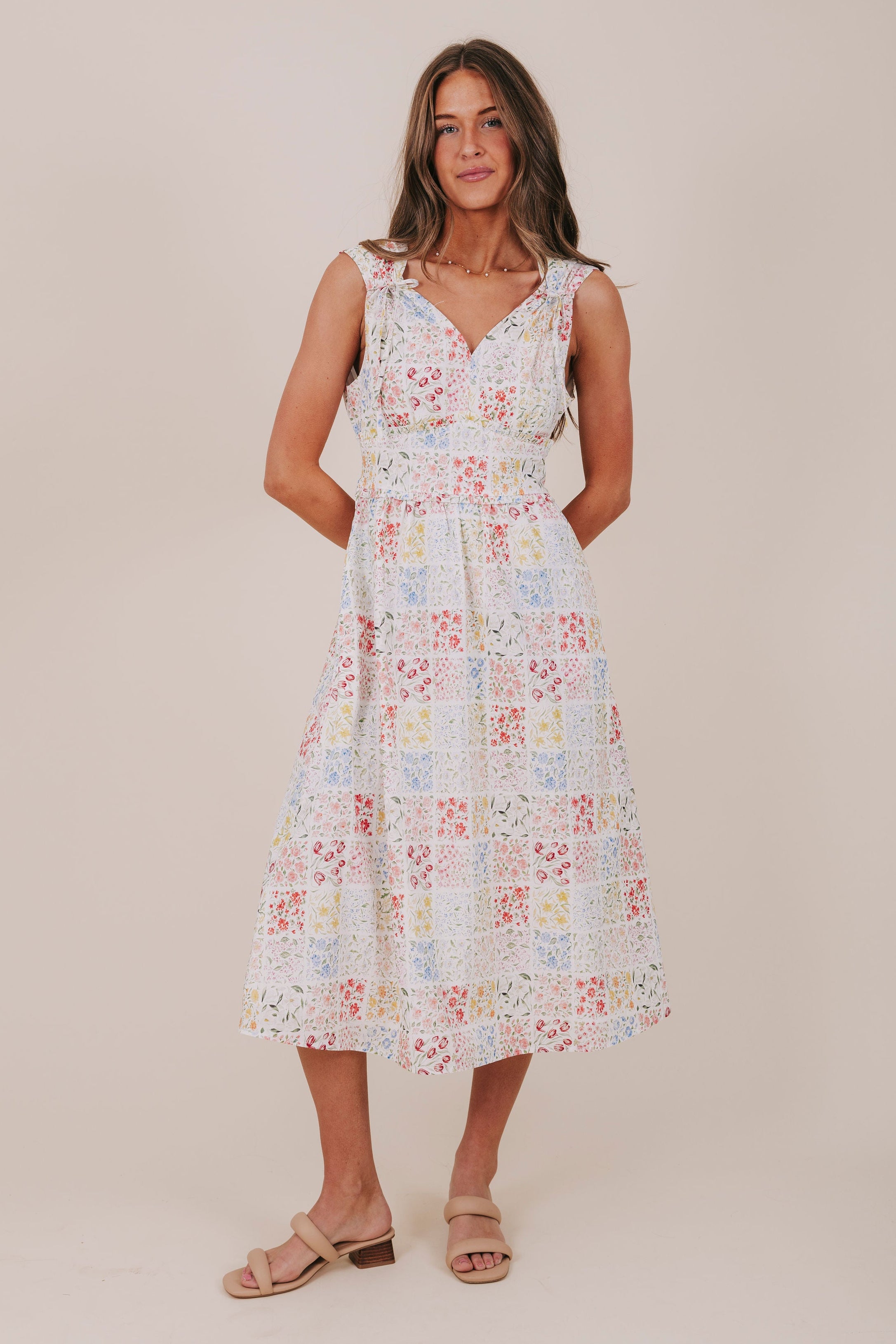cotton floral midi dress front 2