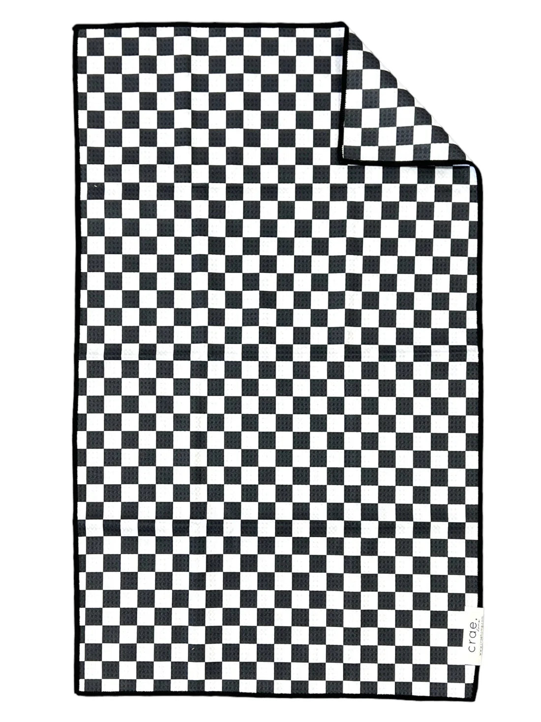 A black and white checkered double-sided hand towel made of microfiber
