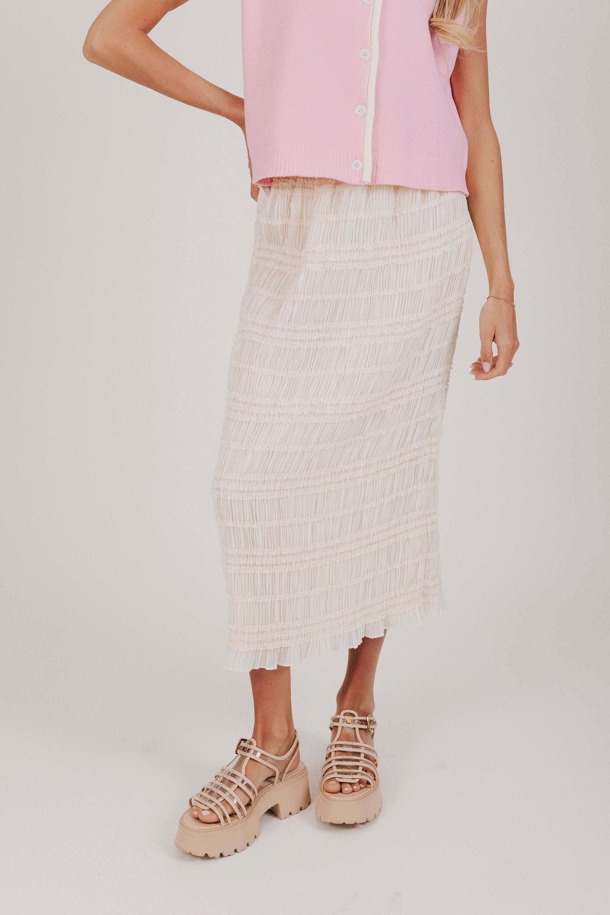 Ivory colored skirt midi/maxi length chiffon layered ruffle