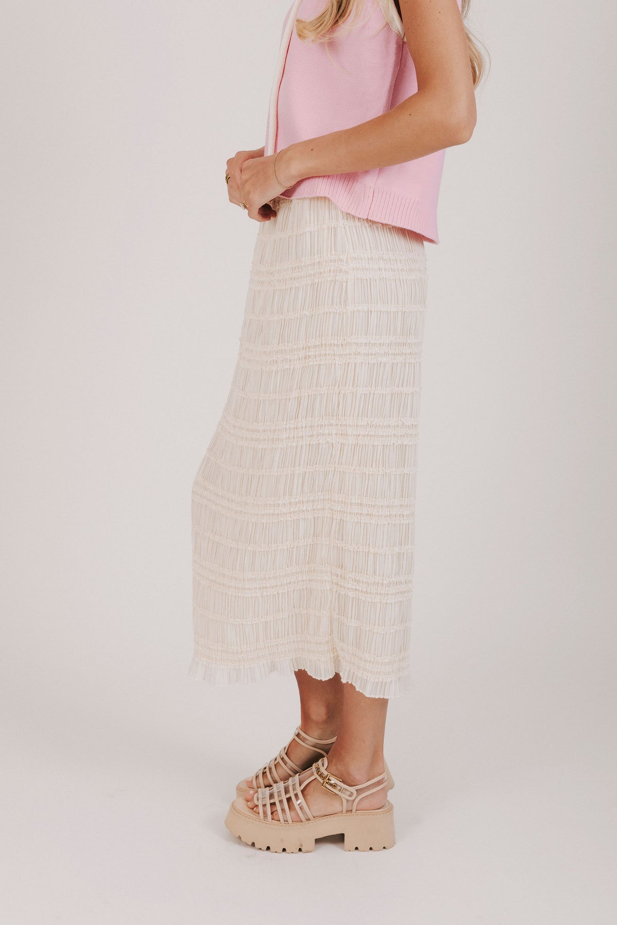 Ivory colored skirt midi/maxi length chiffon layered ruffle