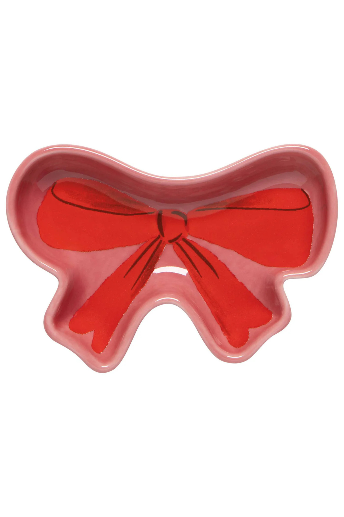 pink dish with red painted bow