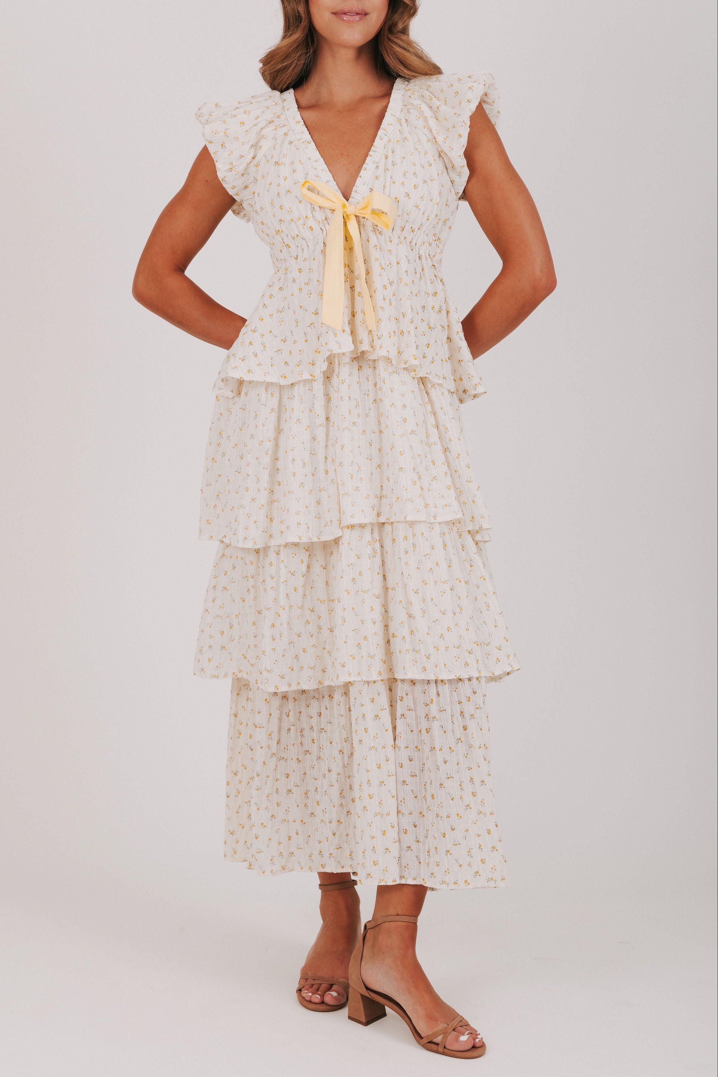 floral tiered v neck dress