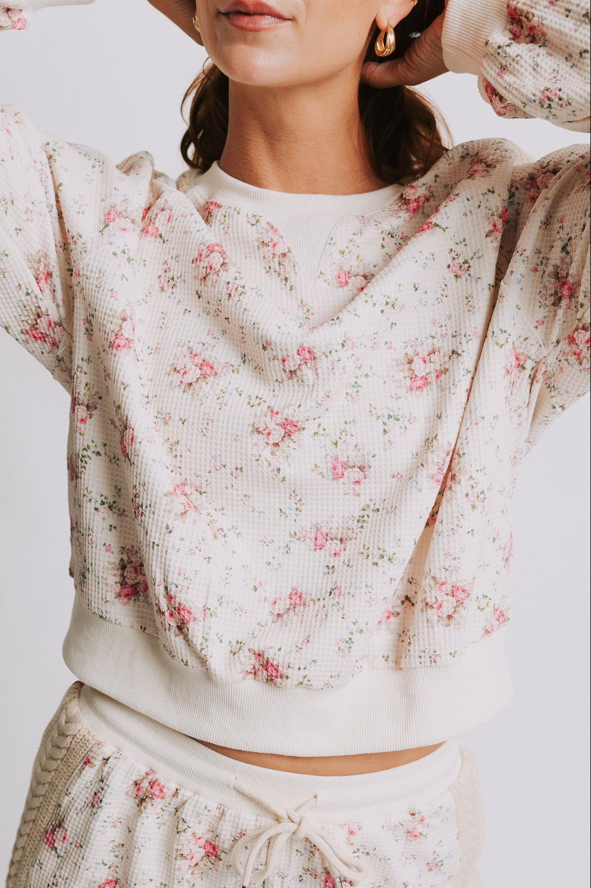 floral waffle top and shorts set top
