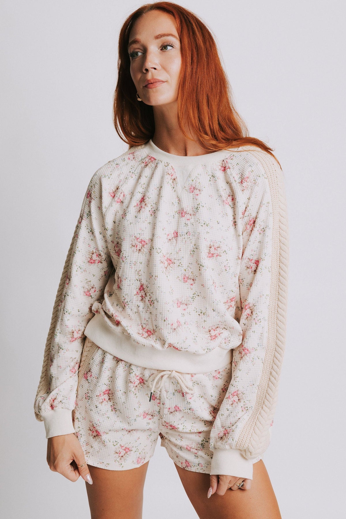 floral waffle top and shorts set