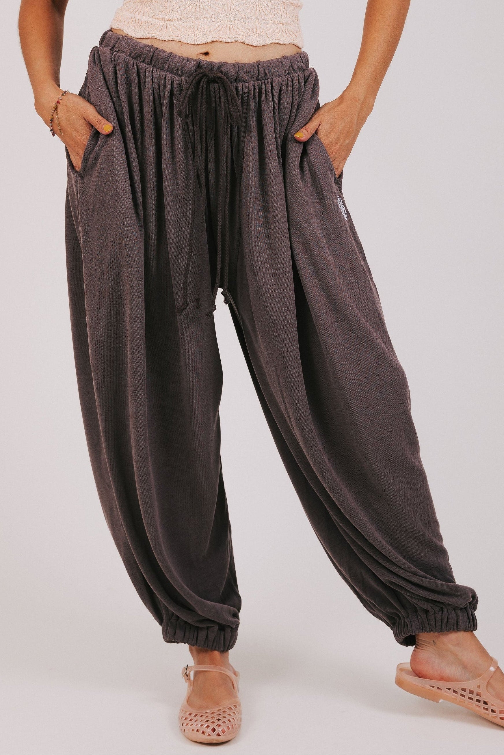 free people baggy joggers with tie brown
