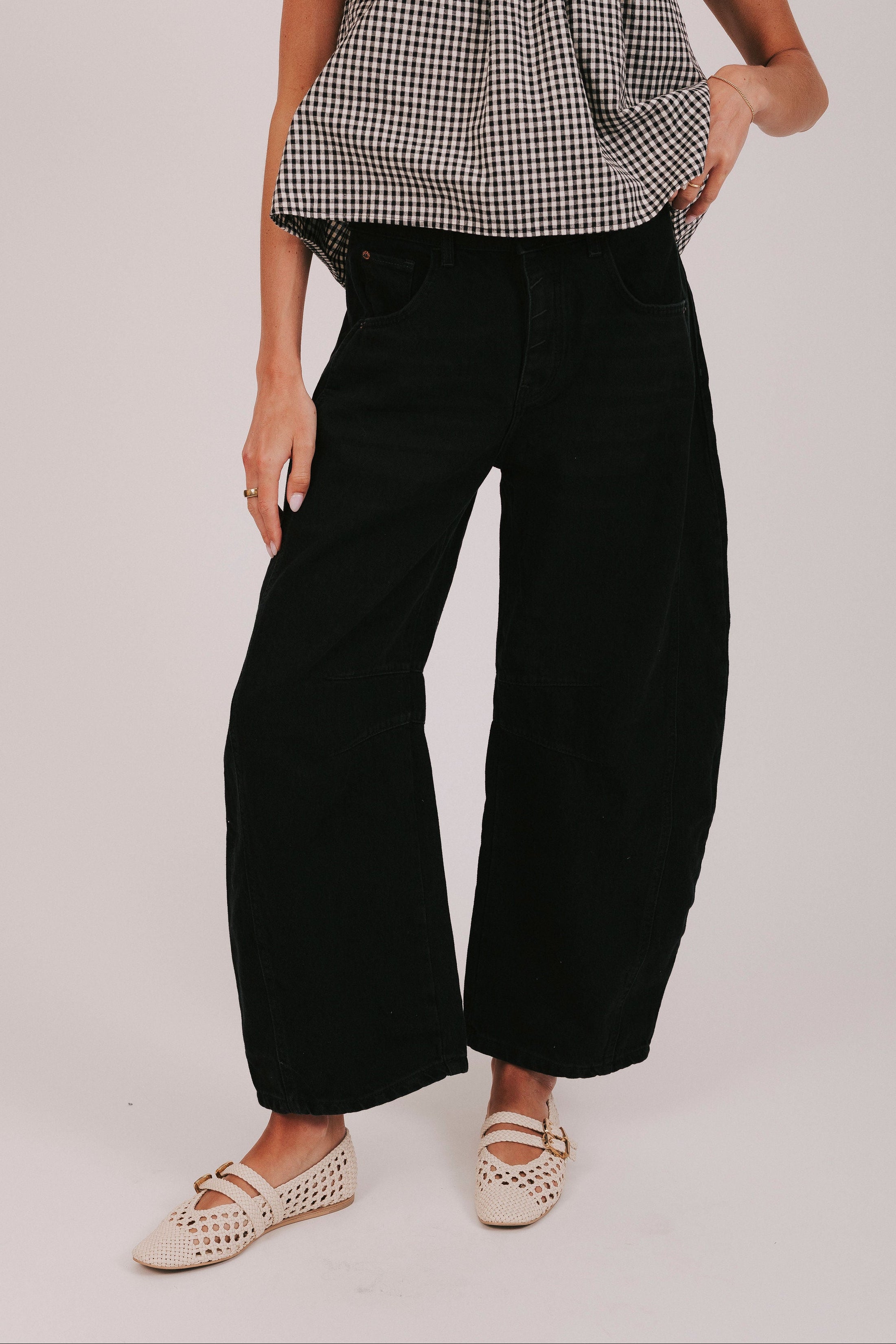free people good luck barrel jeans black denim front