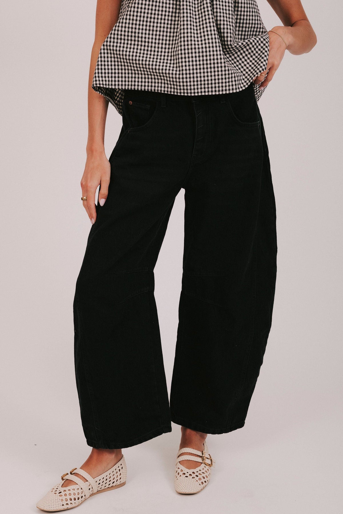 free people good luck barrel jeans black denim front