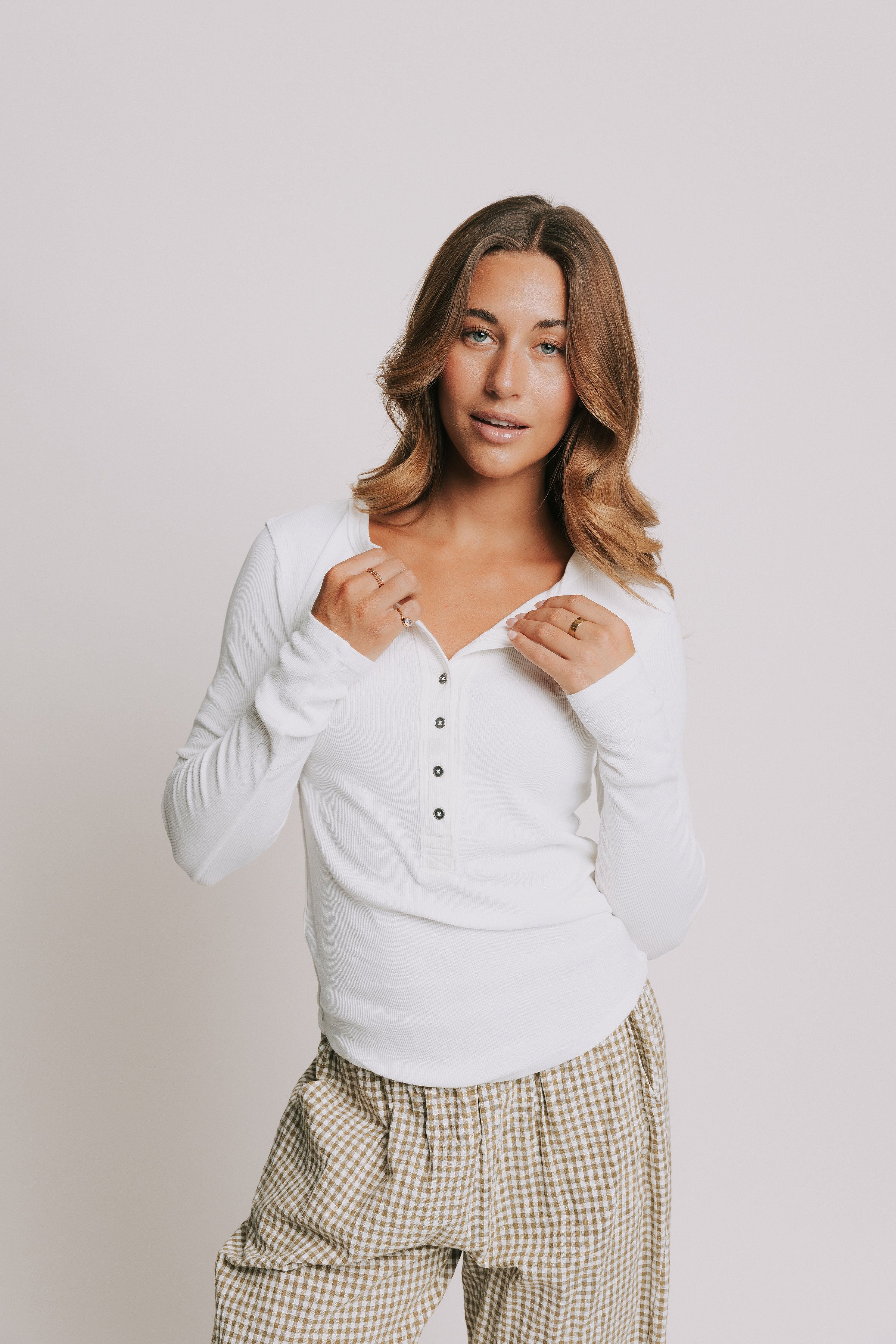 free people henley long sleeve top ivory front
