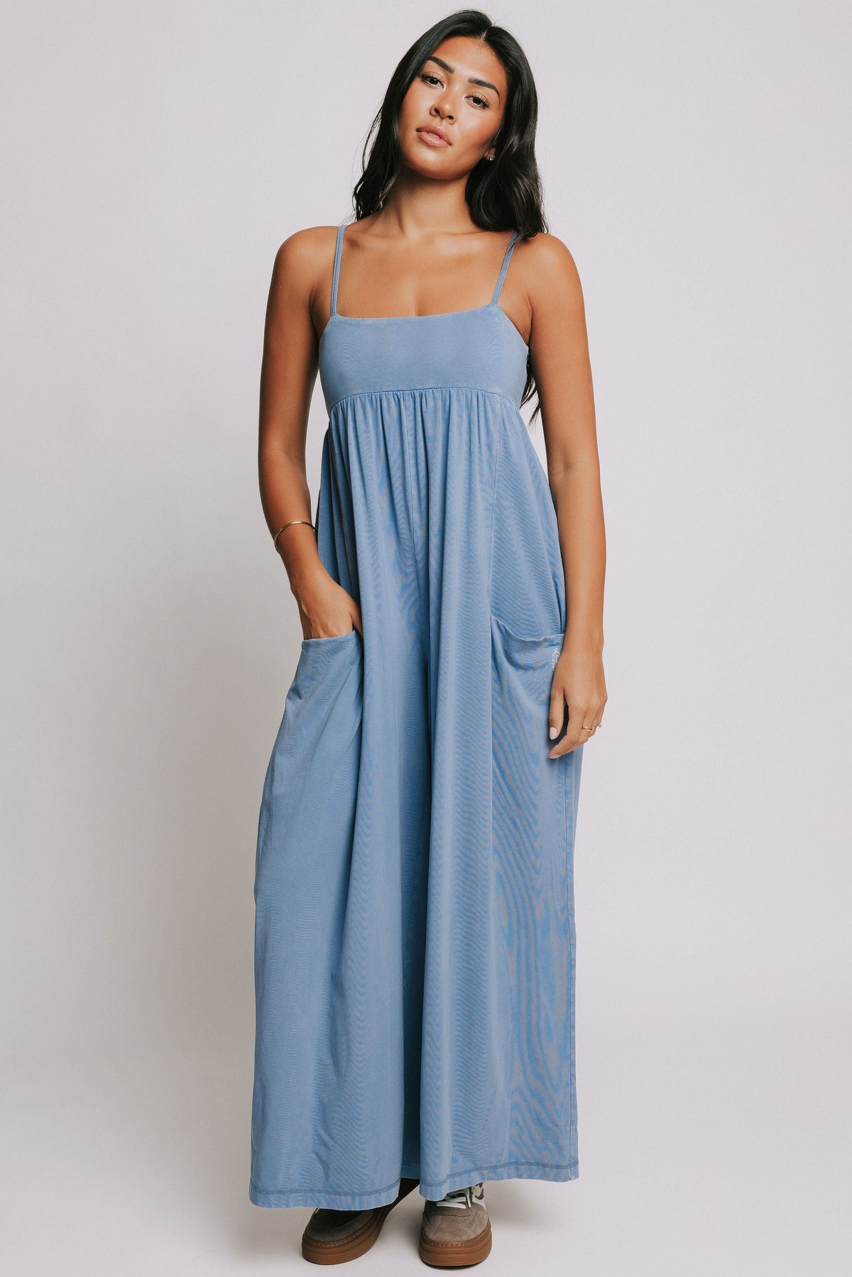 free people hot shot strappy onesie blue ash full
