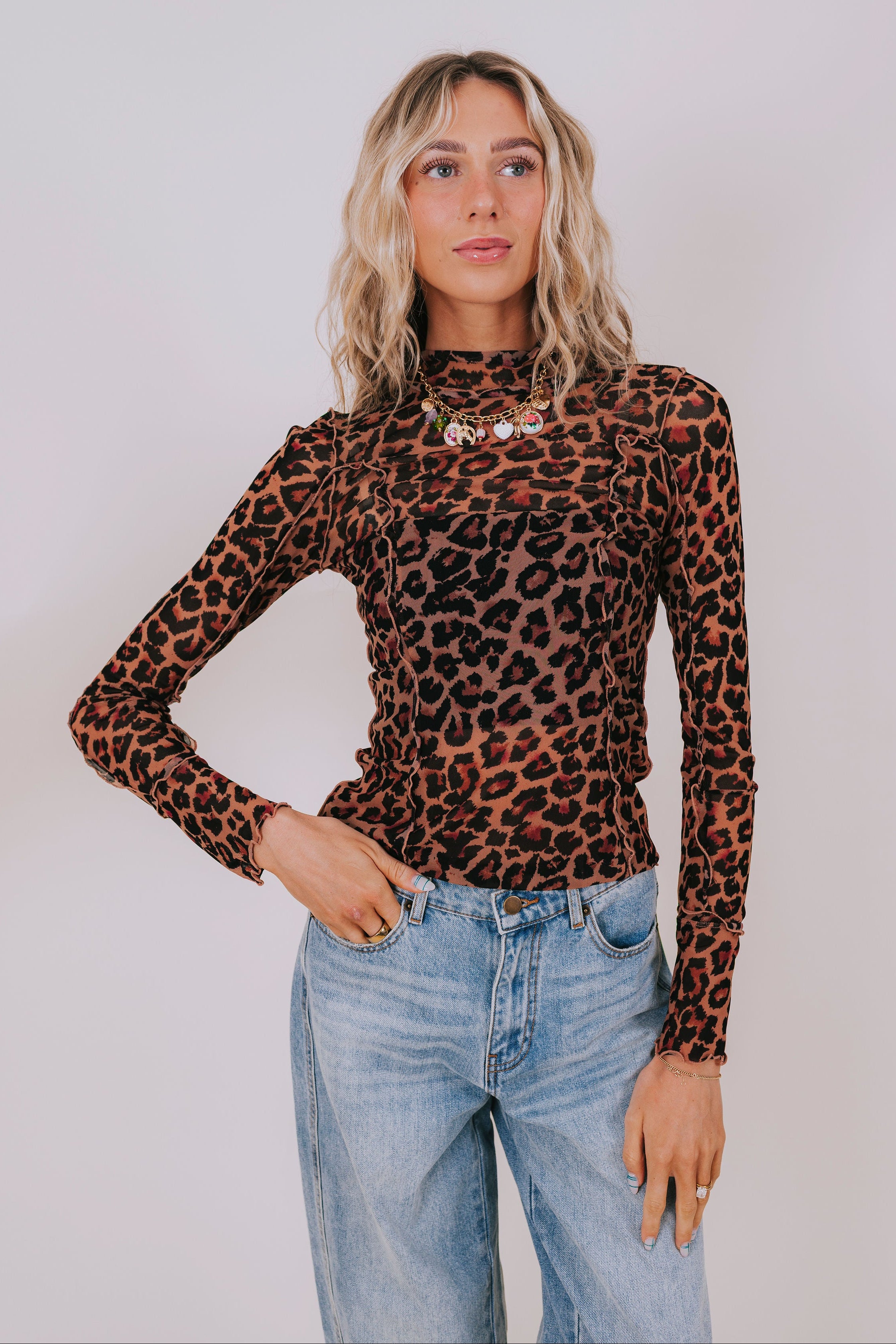 free people leopard mesh top front