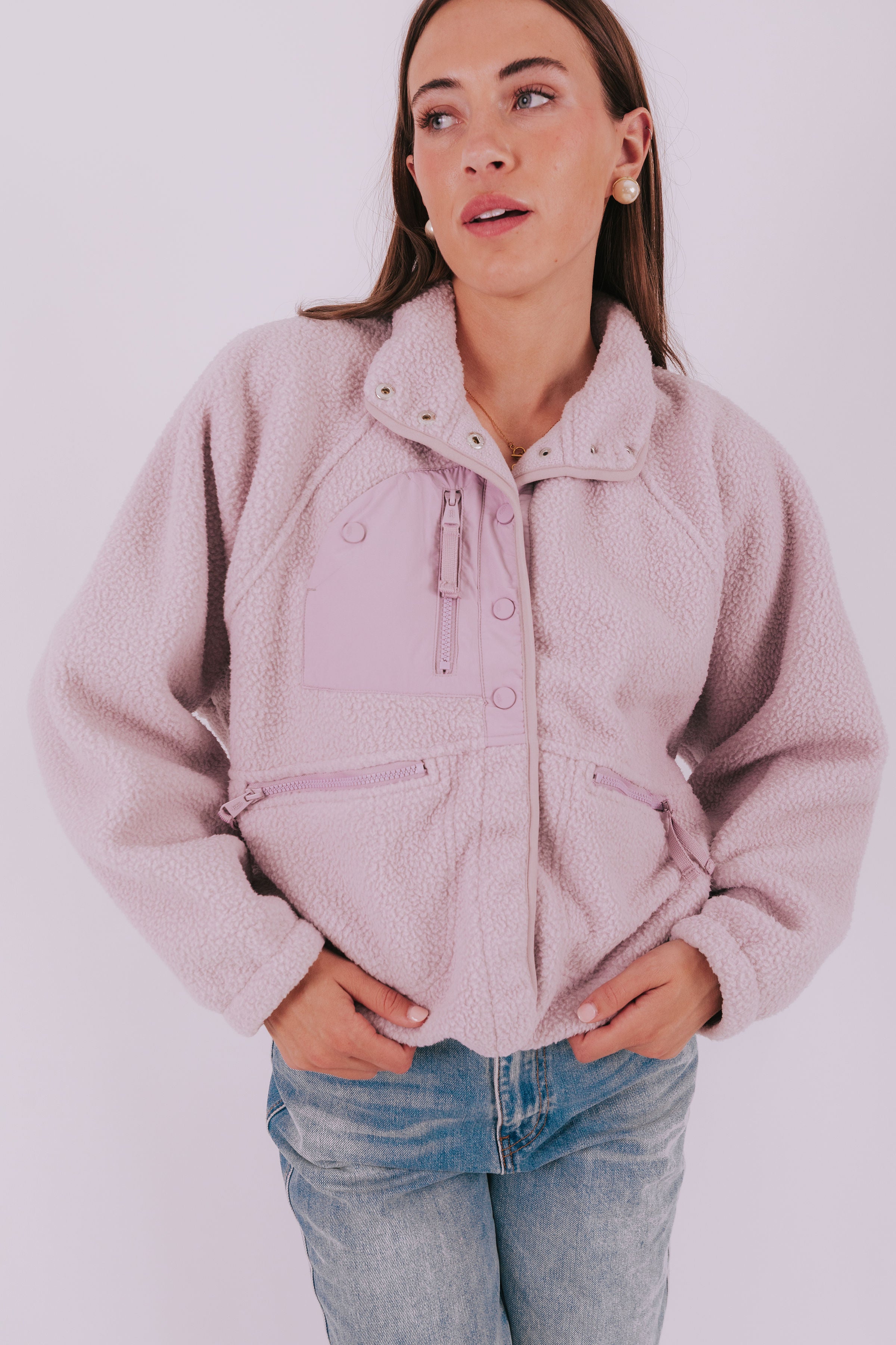 free people oyster fleece jacket detail