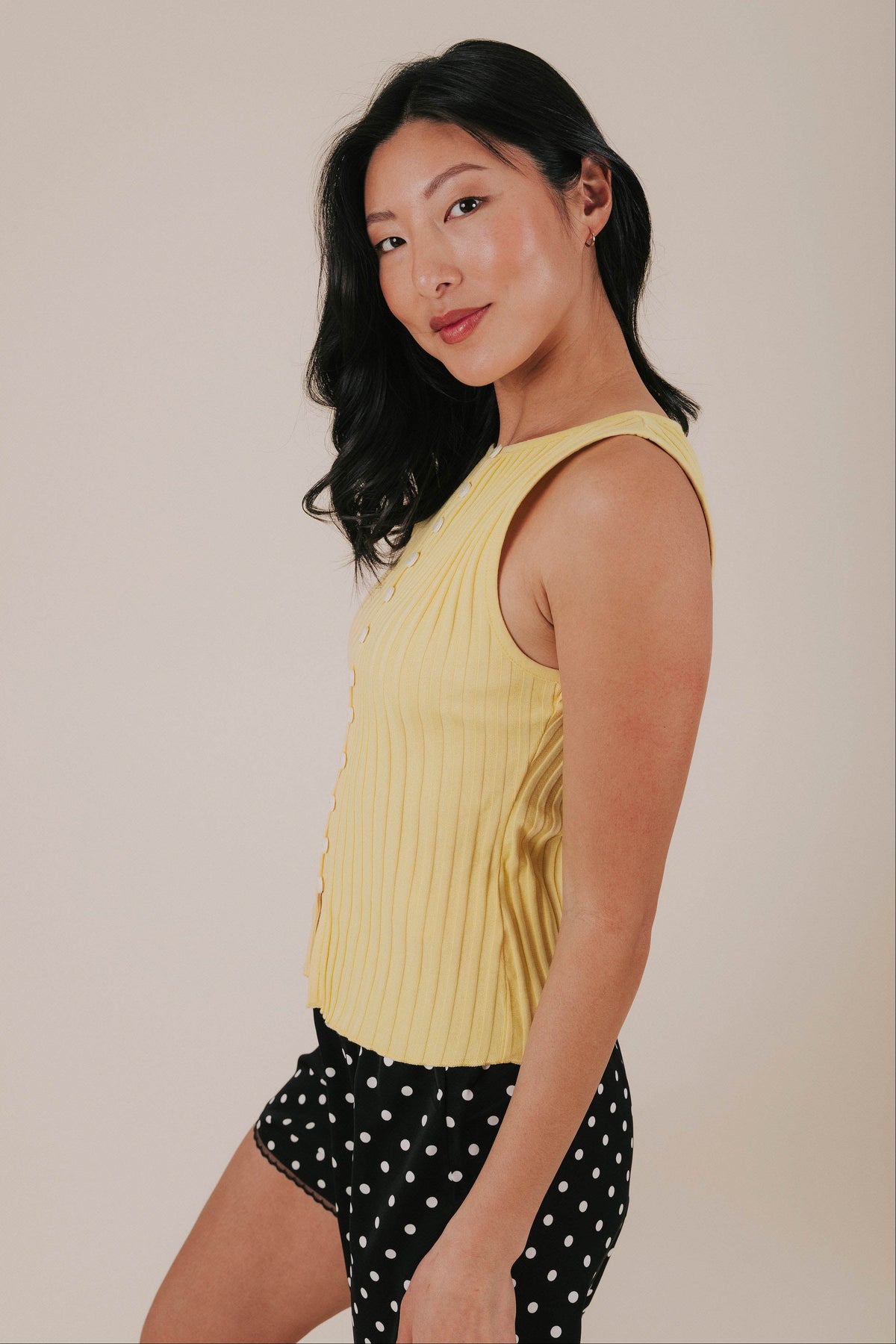 free people tilly vest wide ribbed button yellow side