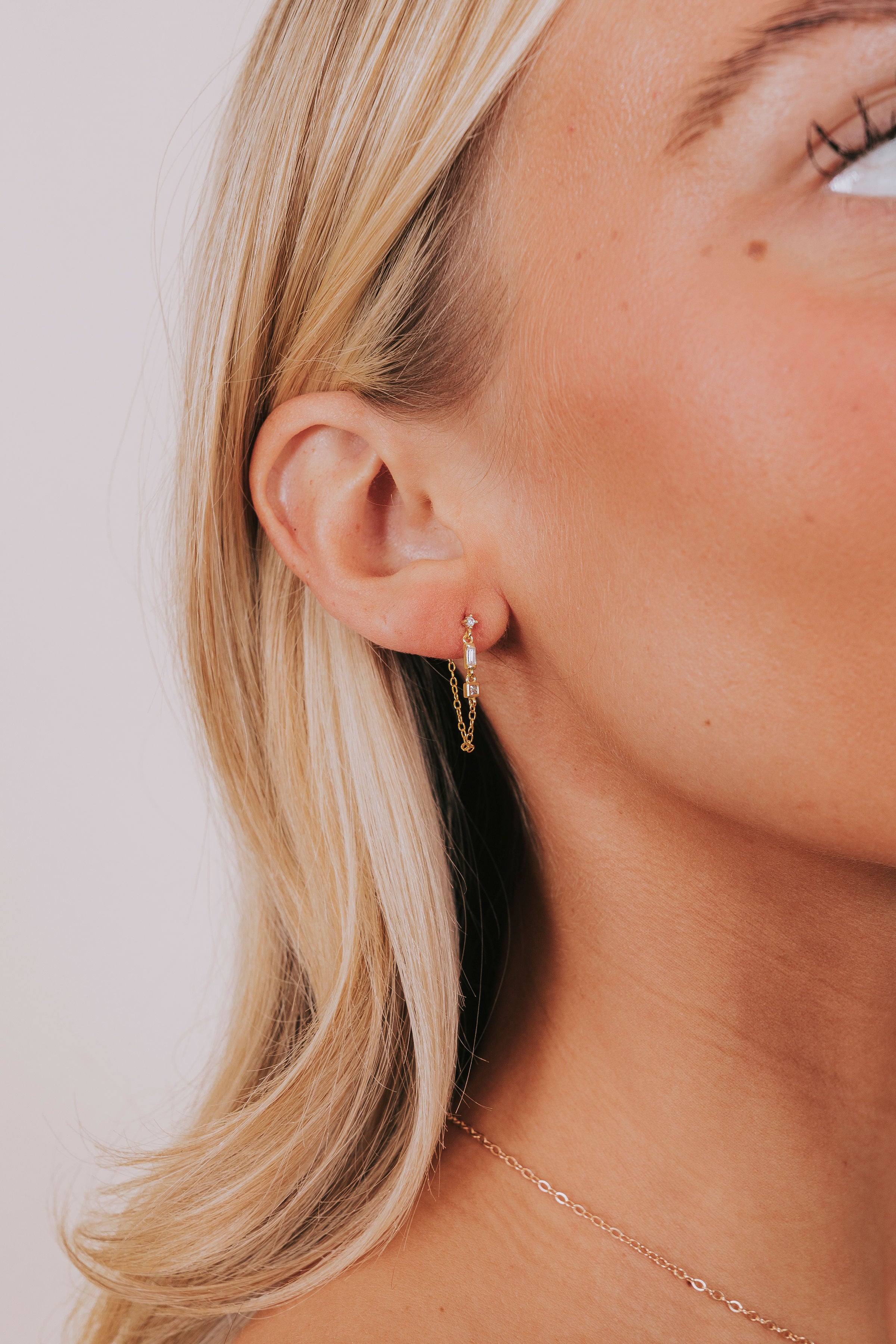 gold connecting chain front to back cubic zirconia rhinestone details