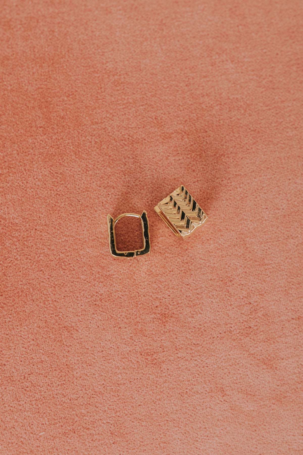 gold chevron rectangle hinged earrings flatlay