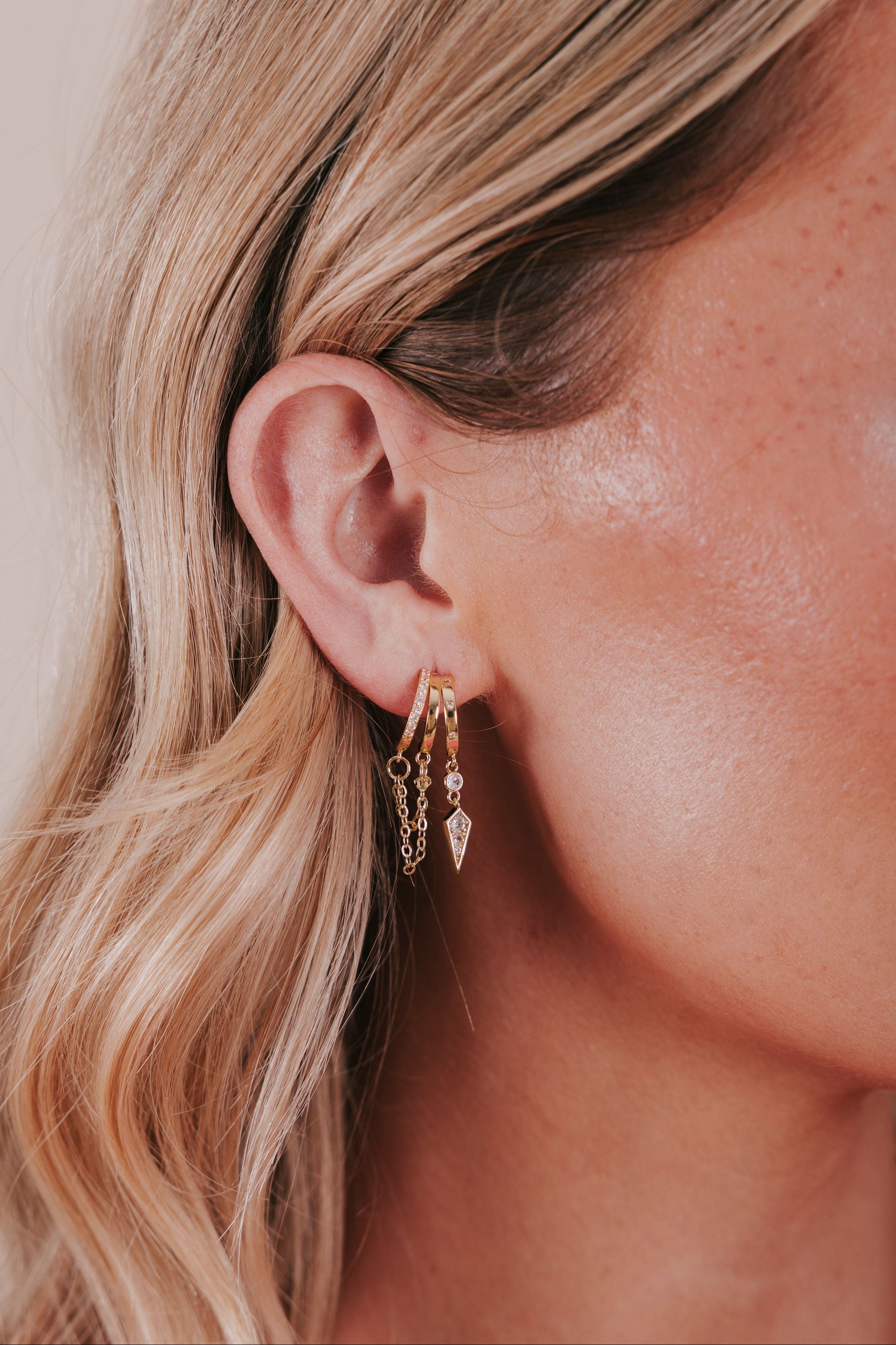 gold triple stud hoop model