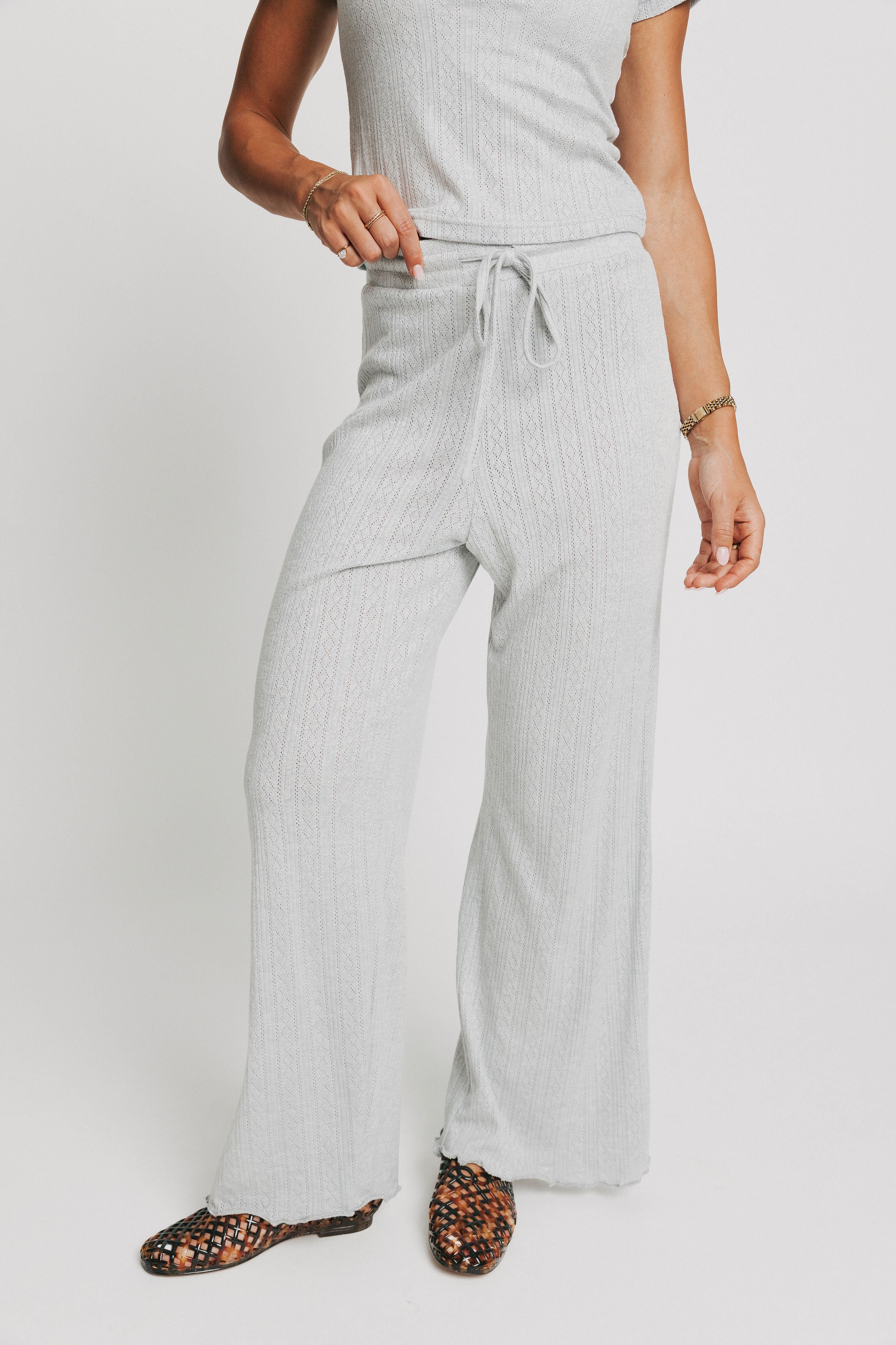grey lounge pants with pointelle detail