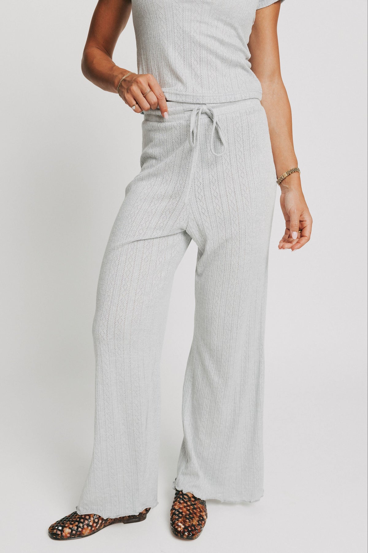 grey lounge pants with pointelle detail