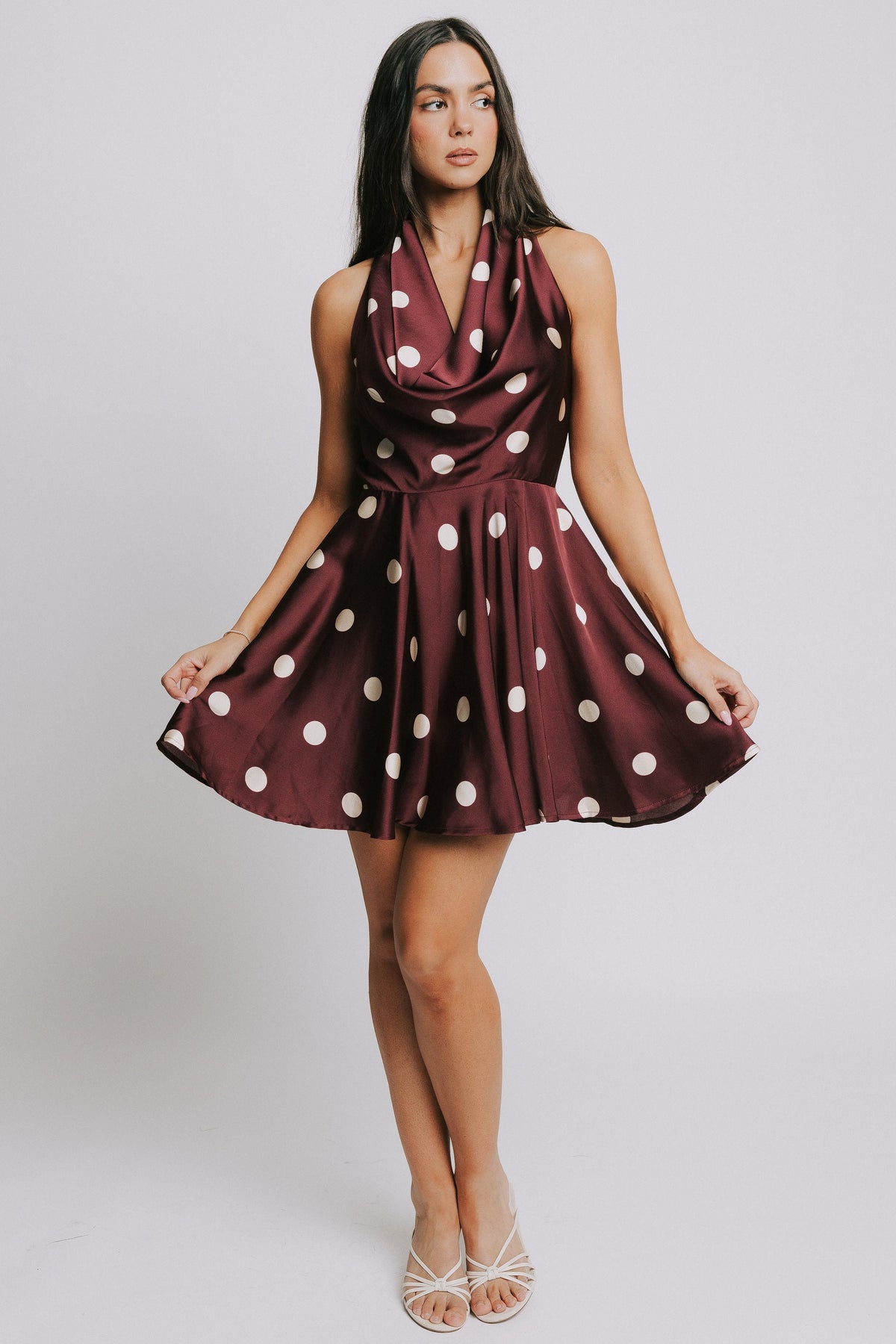 halter polka dot mini dress