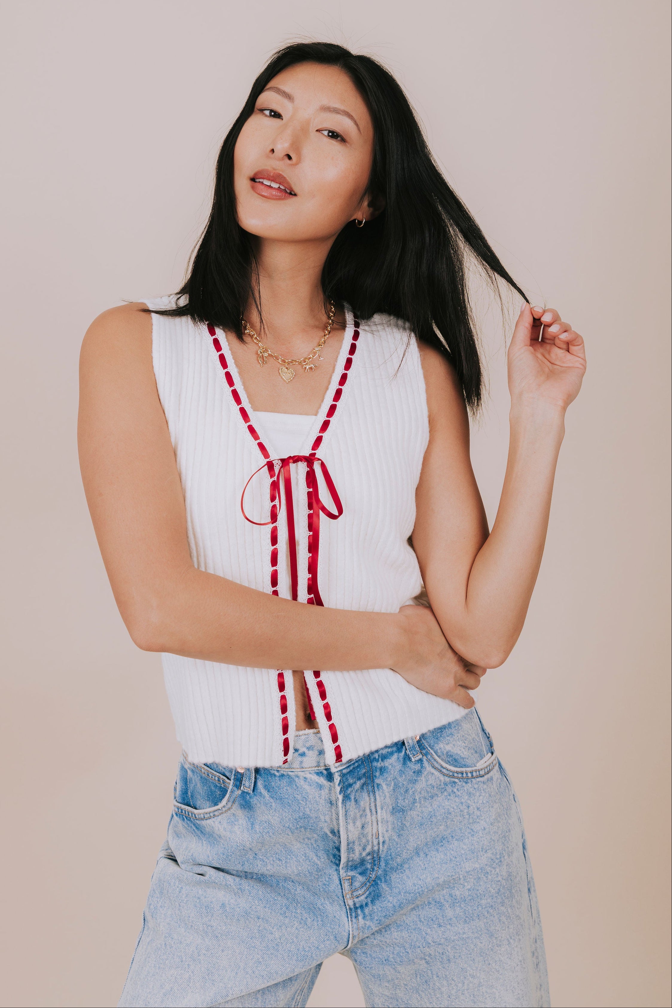 トップス Bibiy DONNA RIBBON VEST Only Friend I Need Top