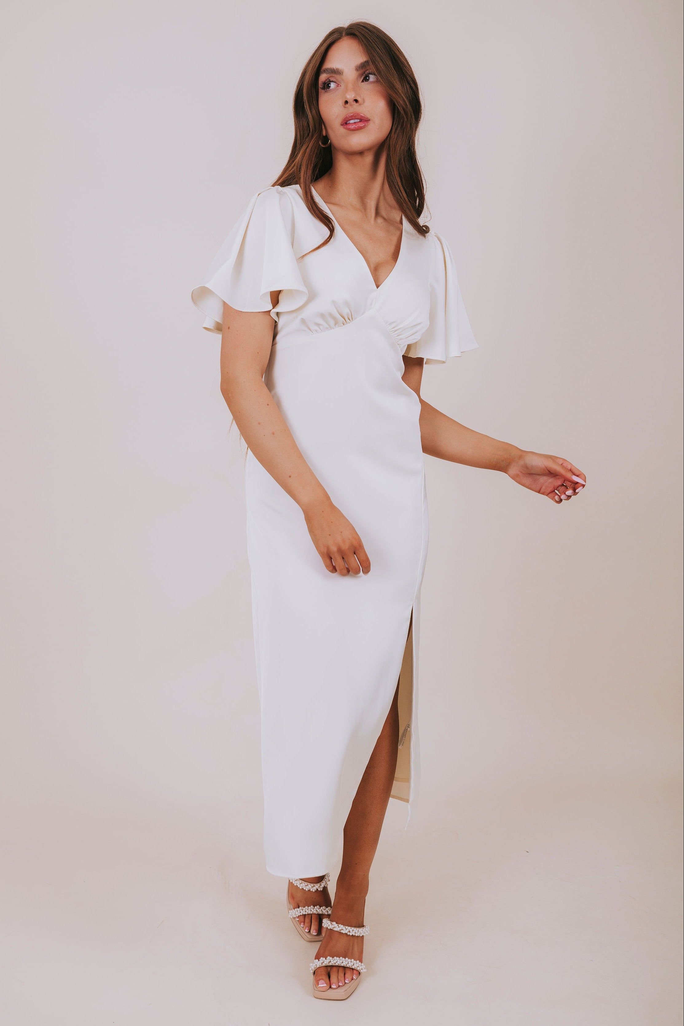 ivory satin midi dress full