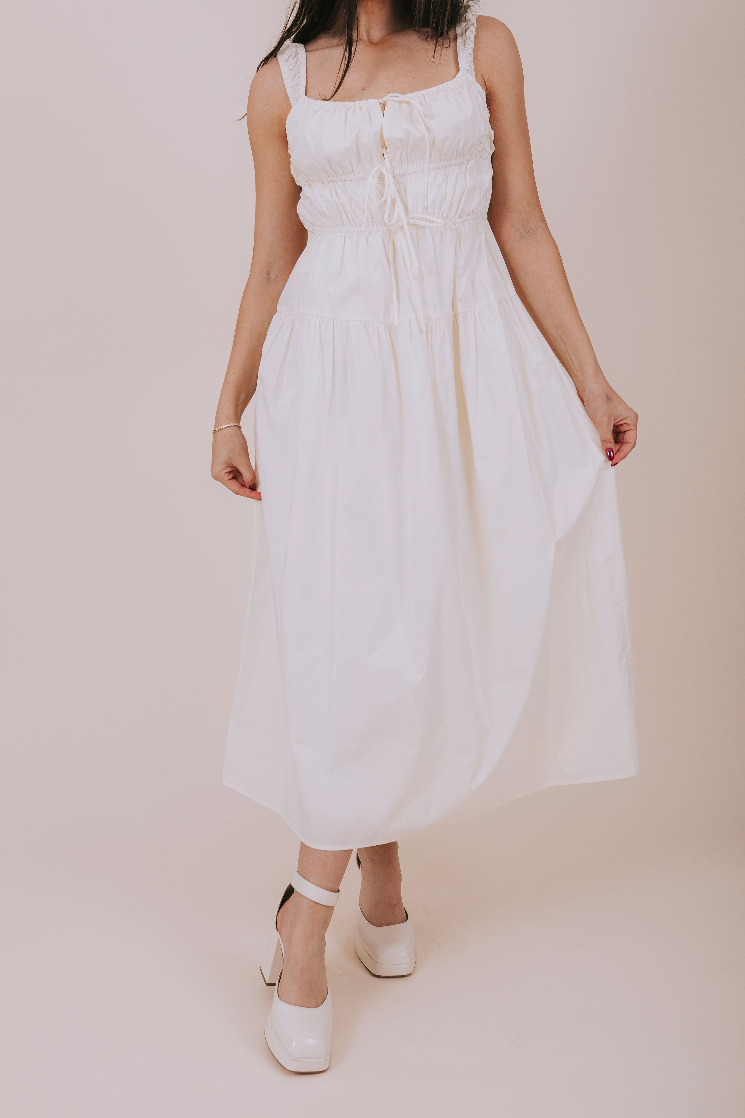 ivory triple tie dress front