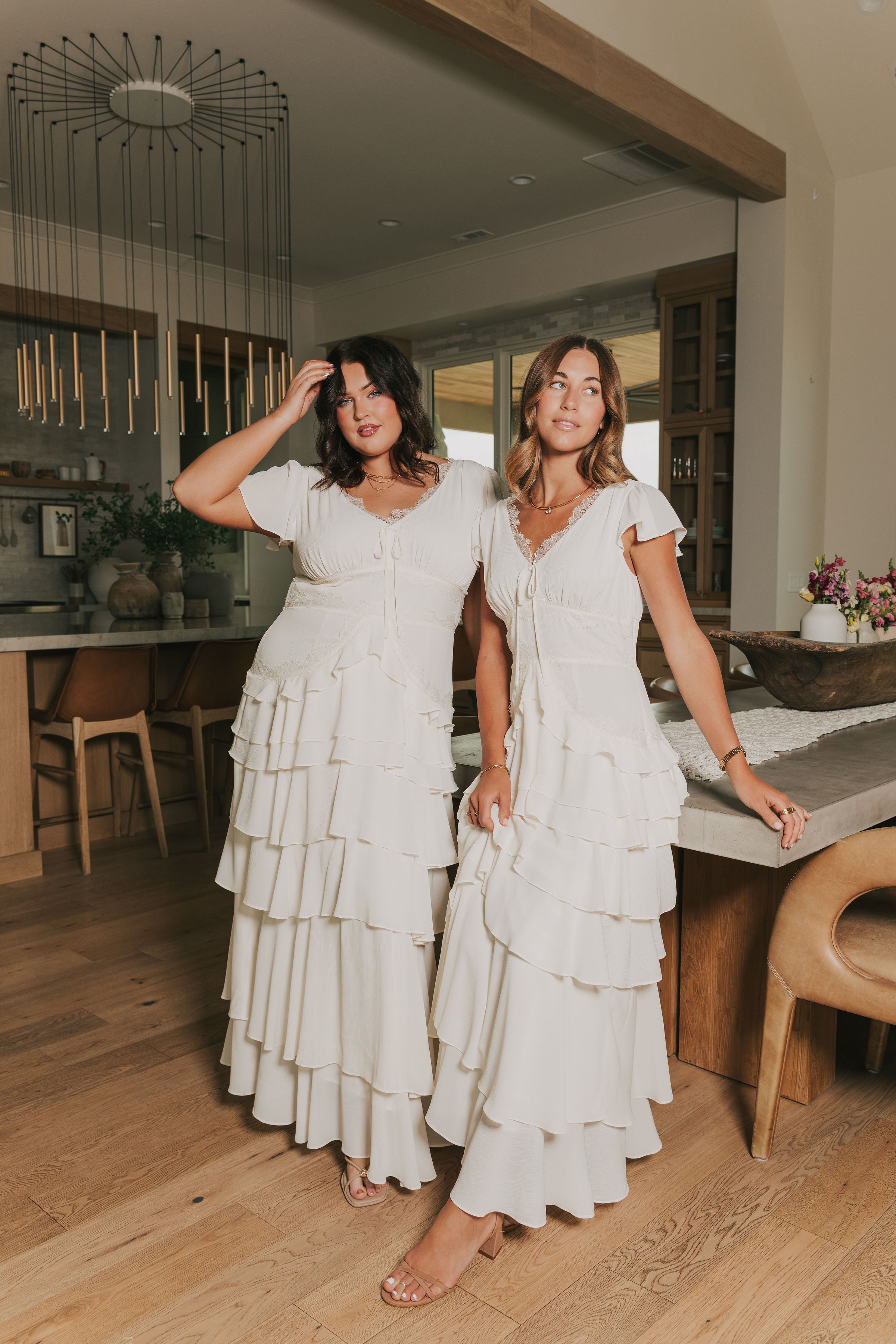 ivory v neck maxi dress with ruffled tiers